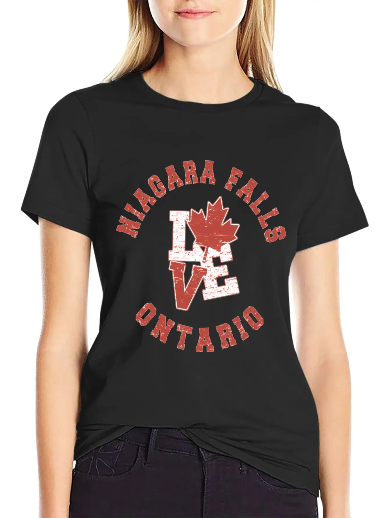 Niagara Falls Ontario Love Canadian Flag Essential Cotton Tee For Daily Outfits ¨C Unisex Style
