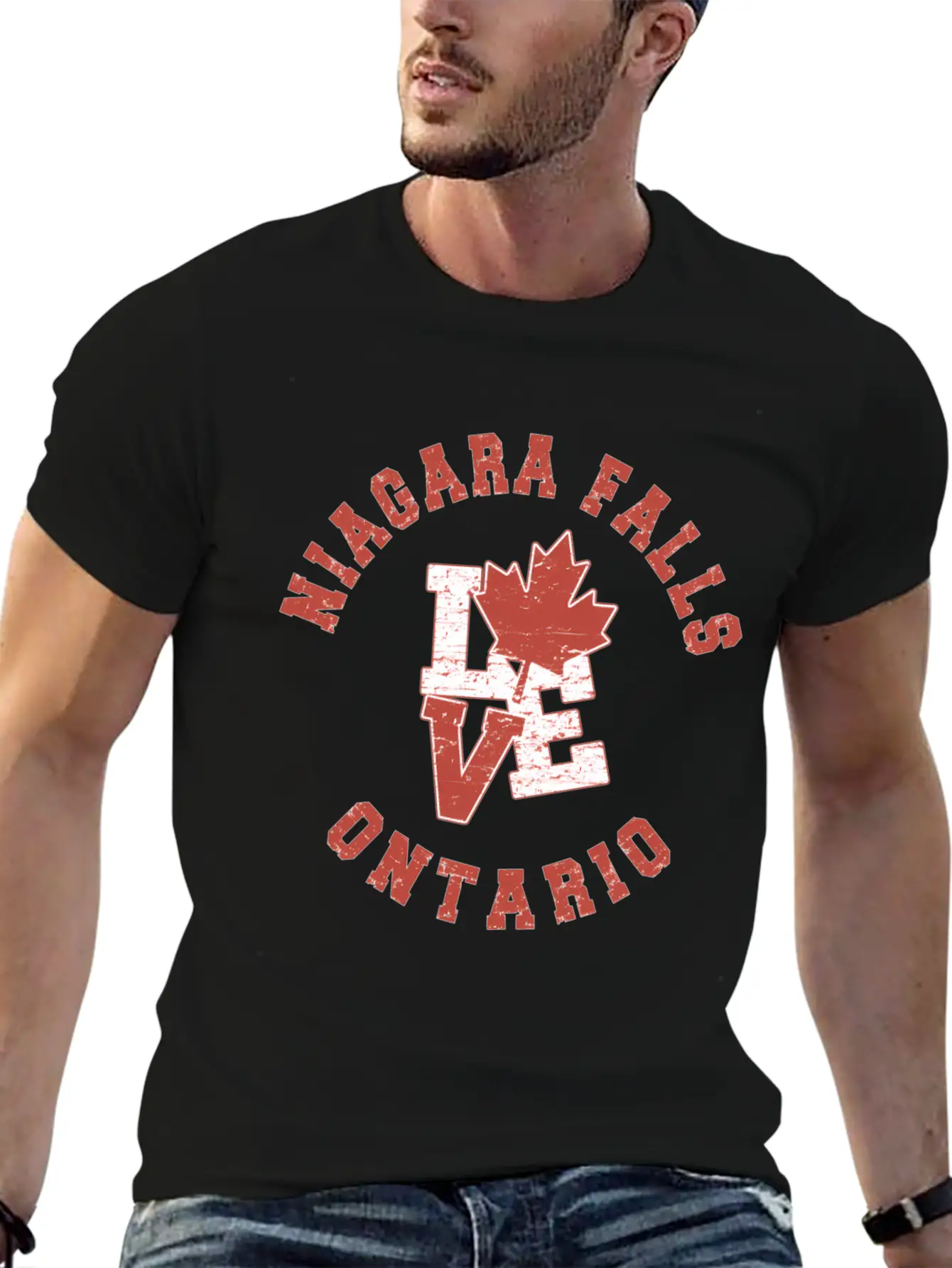 Niagara Falls Ontario Love Canadian Flag Essential Cotton Tee For Daily Outfits ¨C Unisex Style