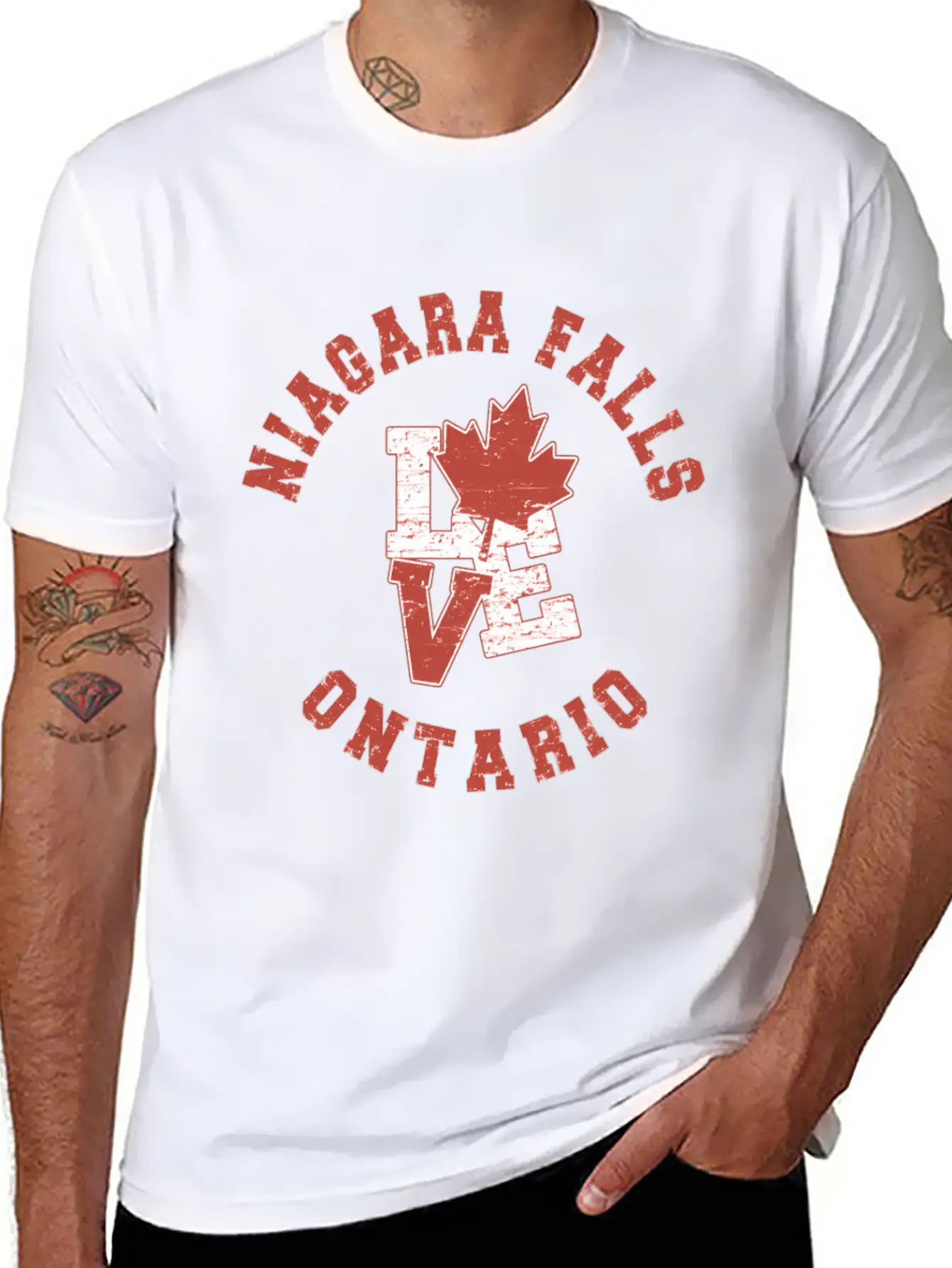 Niagara Falls Ontario Love Canadian Flag Essential Cotton Tee For Daily Outfits ¨C Unisex Style