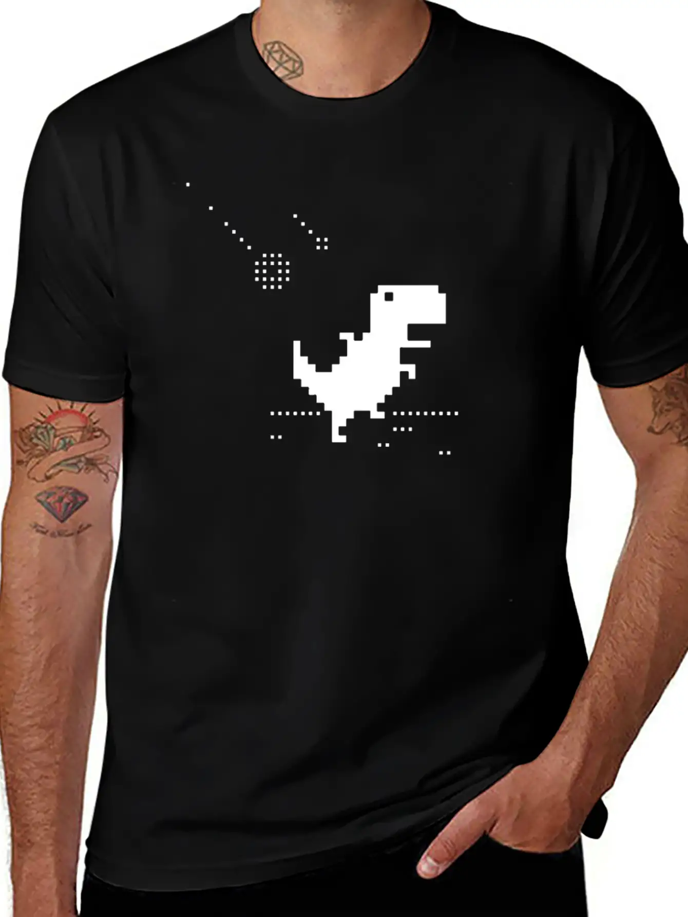 No Internet T-rex Pixel Meteor Funny Nerd Offline Essential Cotton Tee For Daily Outfits ¨C Unisex Style