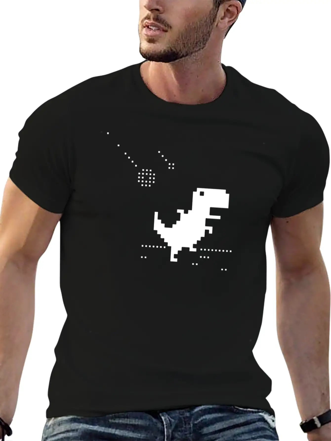 No Internet T-rex Pixel Meteor Funny Nerd Offline Essential Cotton Tee For Daily Outfits ¨C Unisex Style