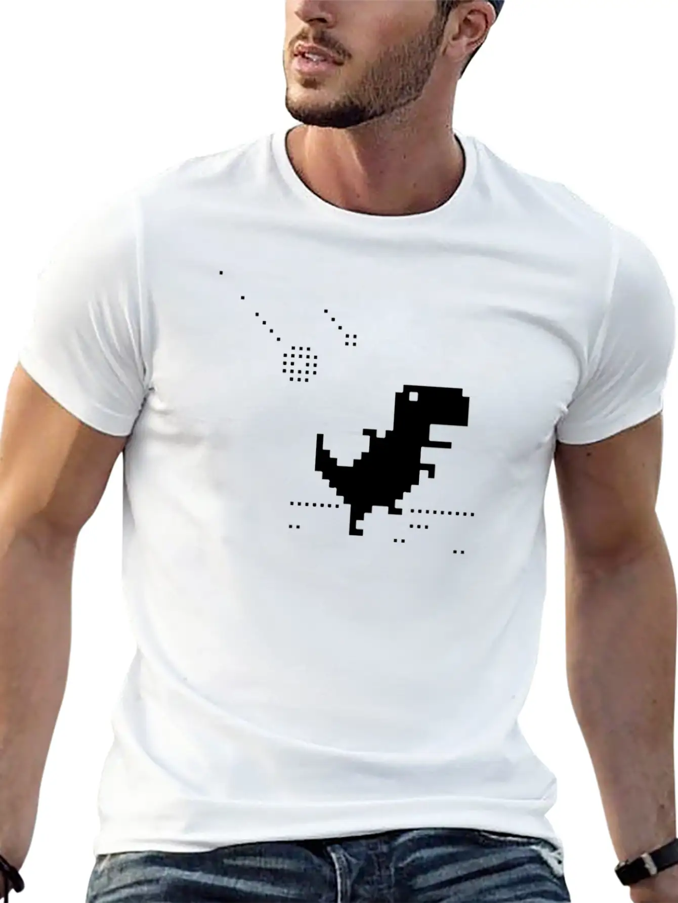 No Internet T-rex Pixel Meteor Funny Nerd Offline Essential Cotton Tee For Daily Outfits ¨C Unisex Style
