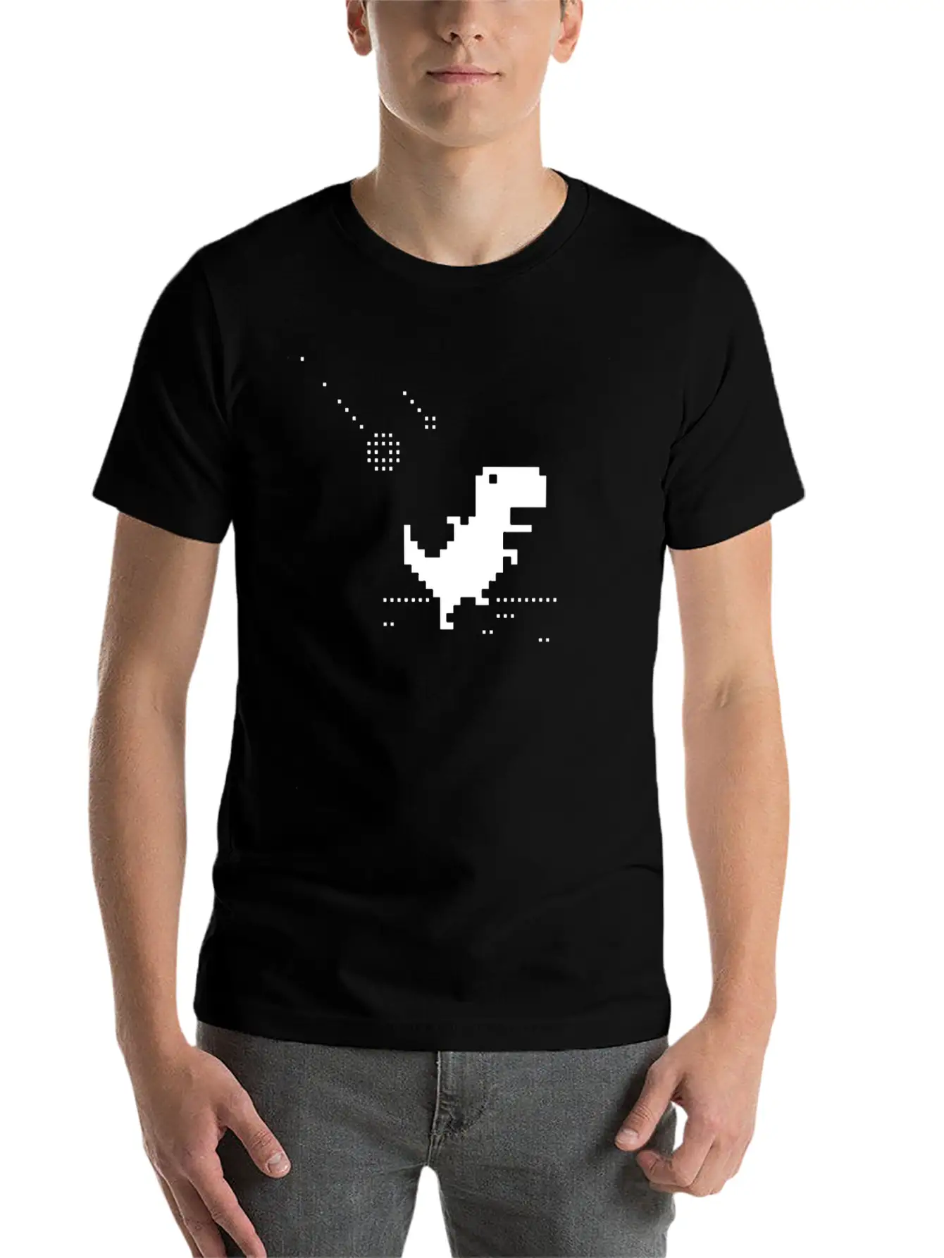No Internet T-rex Pixel Meteor Funny Nerd Offline Essential Cotton Tee For Daily Outfits ¨C Unisex Style