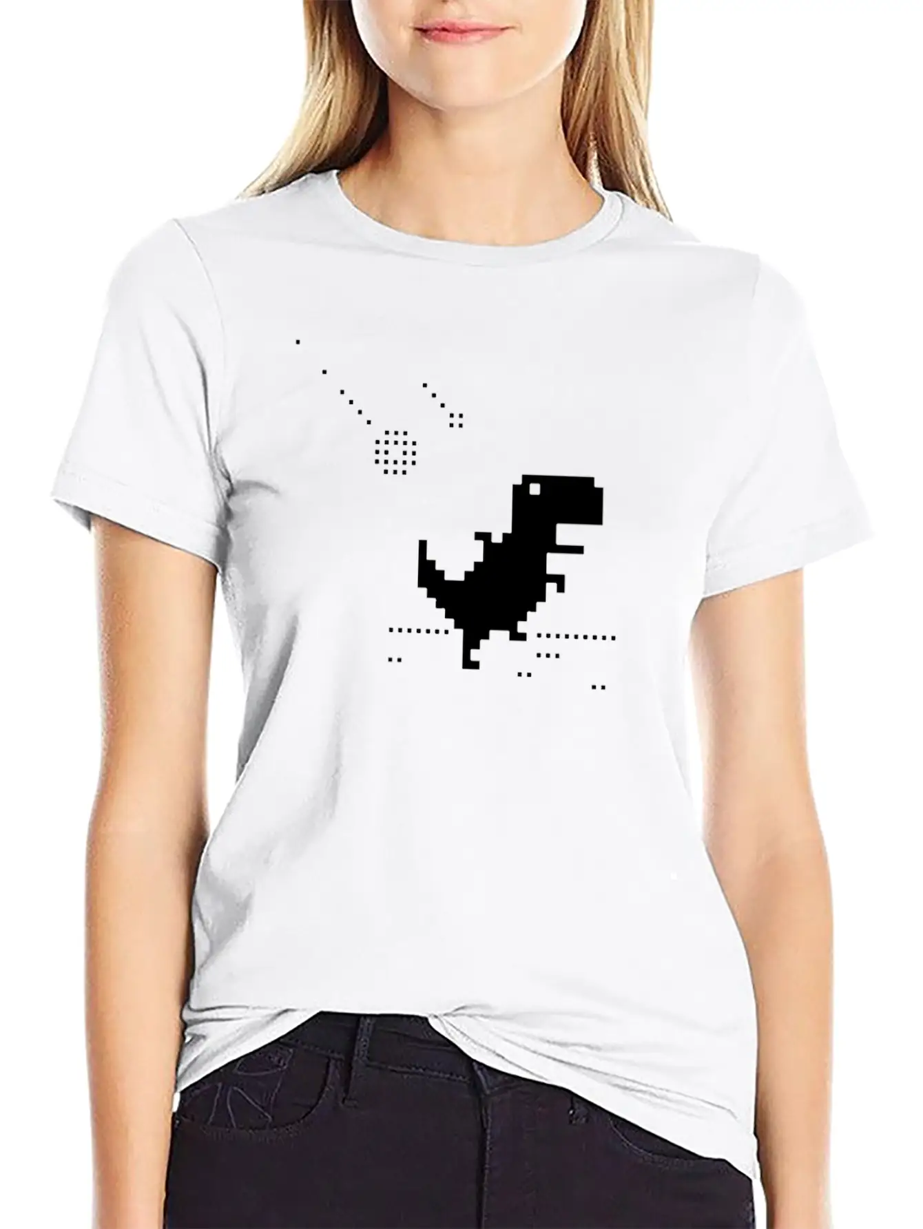No Internet T-rex Pixel Meteor Funny Nerd Offline Essential Cotton Tee For Daily Outfits ¨C Unisex Style