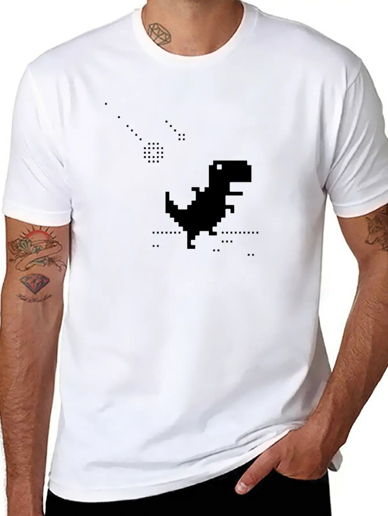 No Internet T-rex Pixel Meteor Funny Nerd Offline Essential Cotton Tee For Daily Outfits ¨C Unisex Style