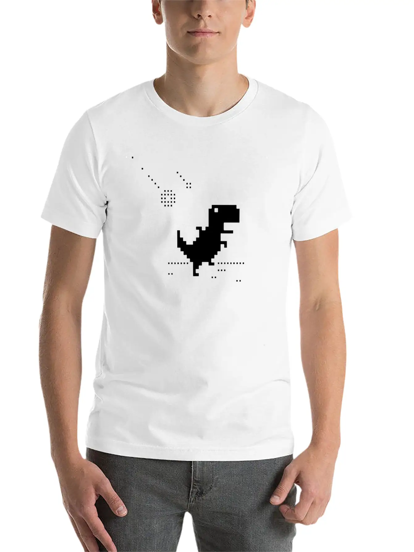No Internet T-rex Pixel Meteor Funny Nerd Offline Essential Cotton Tee For Daily Outfits ¨C Unisex Style