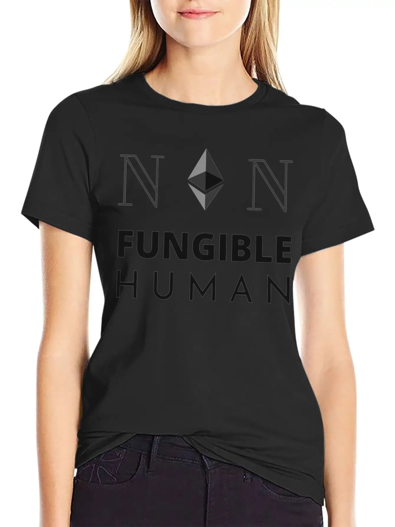 Non-fungible Human Black. Soft Cotton Short Sleeve Tee ¨C Unisex Wardrobe Staple