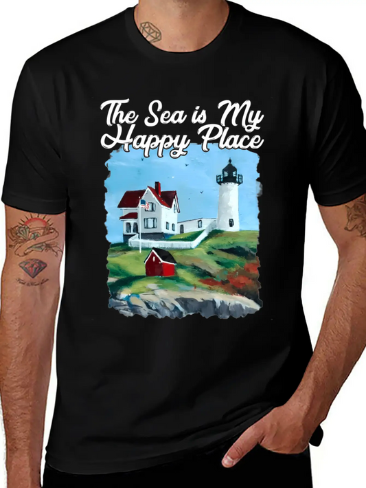 Nubble Lighthouse Maine Lighthouse Painting Summer Essential Cotton Tee For Daily Outfits ¨C Unisex Style