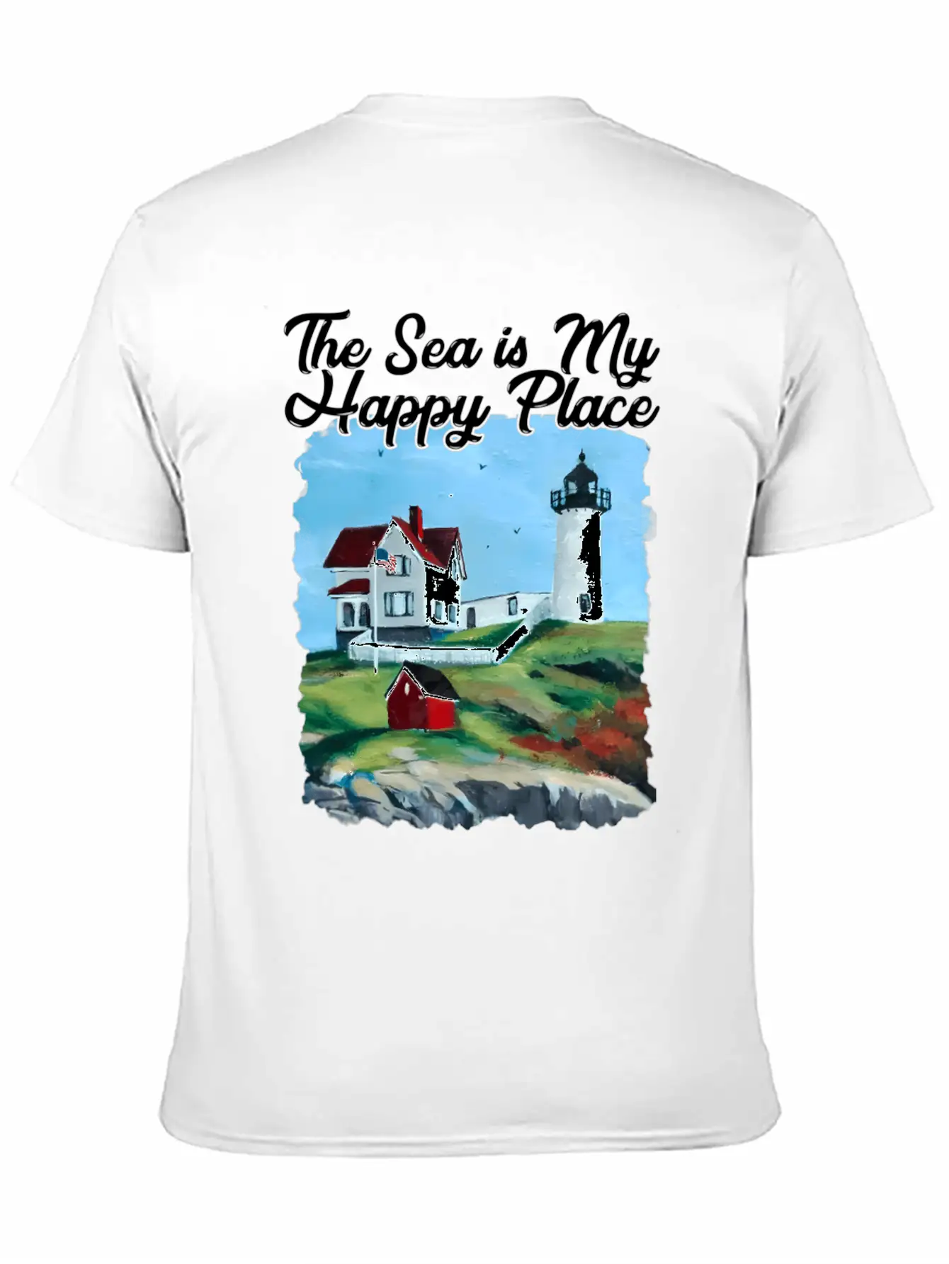 Nubble Lighthouse Maine Lighthouse Painting Summer Essential Cotton Tee For Daily Outfits ¨C Unisex Style