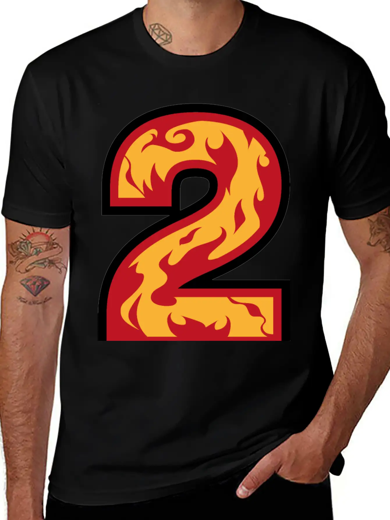 Number 2 With Flames - Number Two On Fire ? Basic Graphic T-Shirt ¨C Daily Comfort In Soft Cotton
