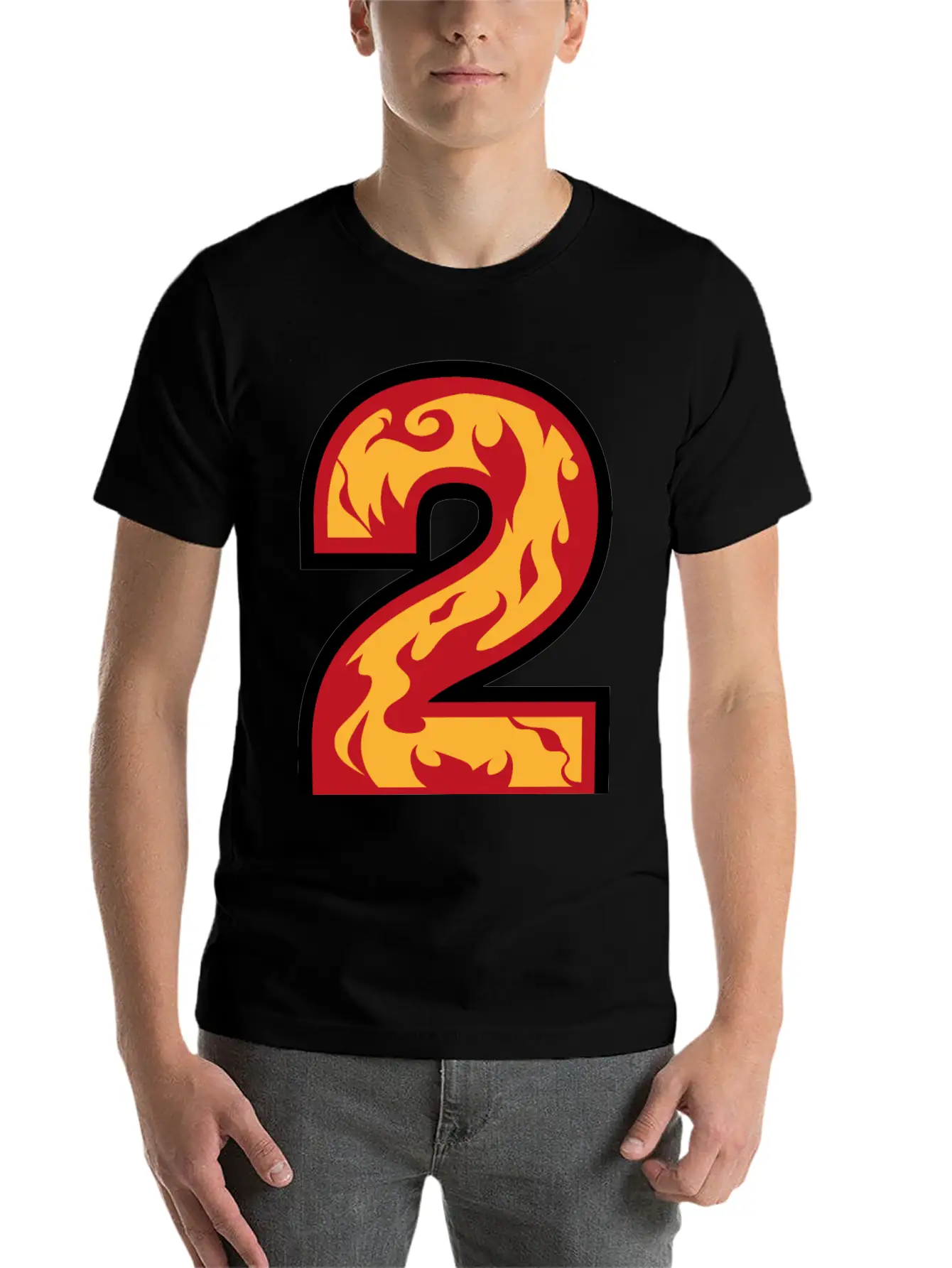 Number 2 With Flames - Number Two On Fire ? Basic Graphic T-Shirt ¨C Daily Comfort In Soft Cotton