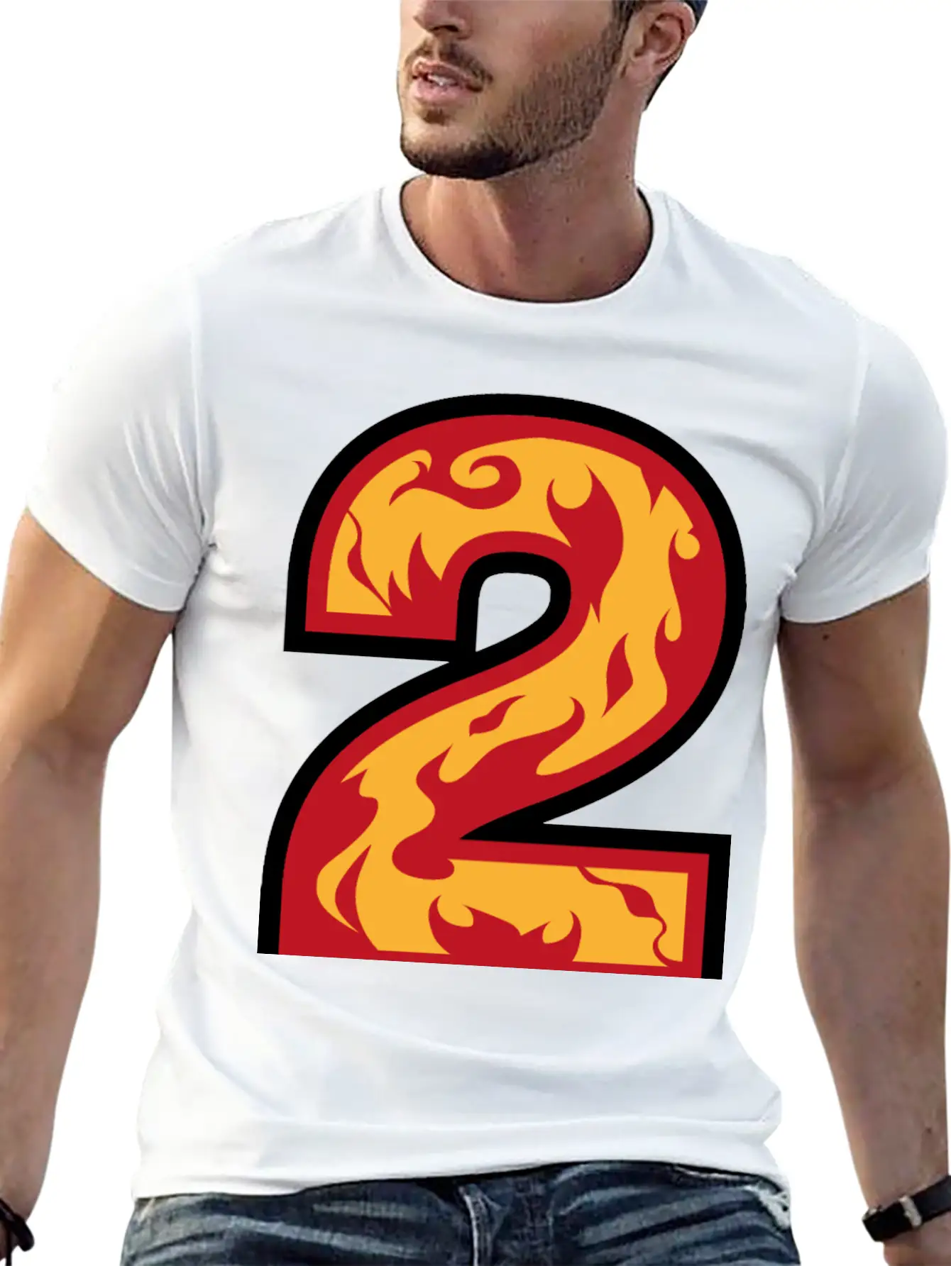 Number 2 With Flames - Number Two On Fire ? Basic Graphic T-Shirt ¨C Daily Comfort In Soft Cotton