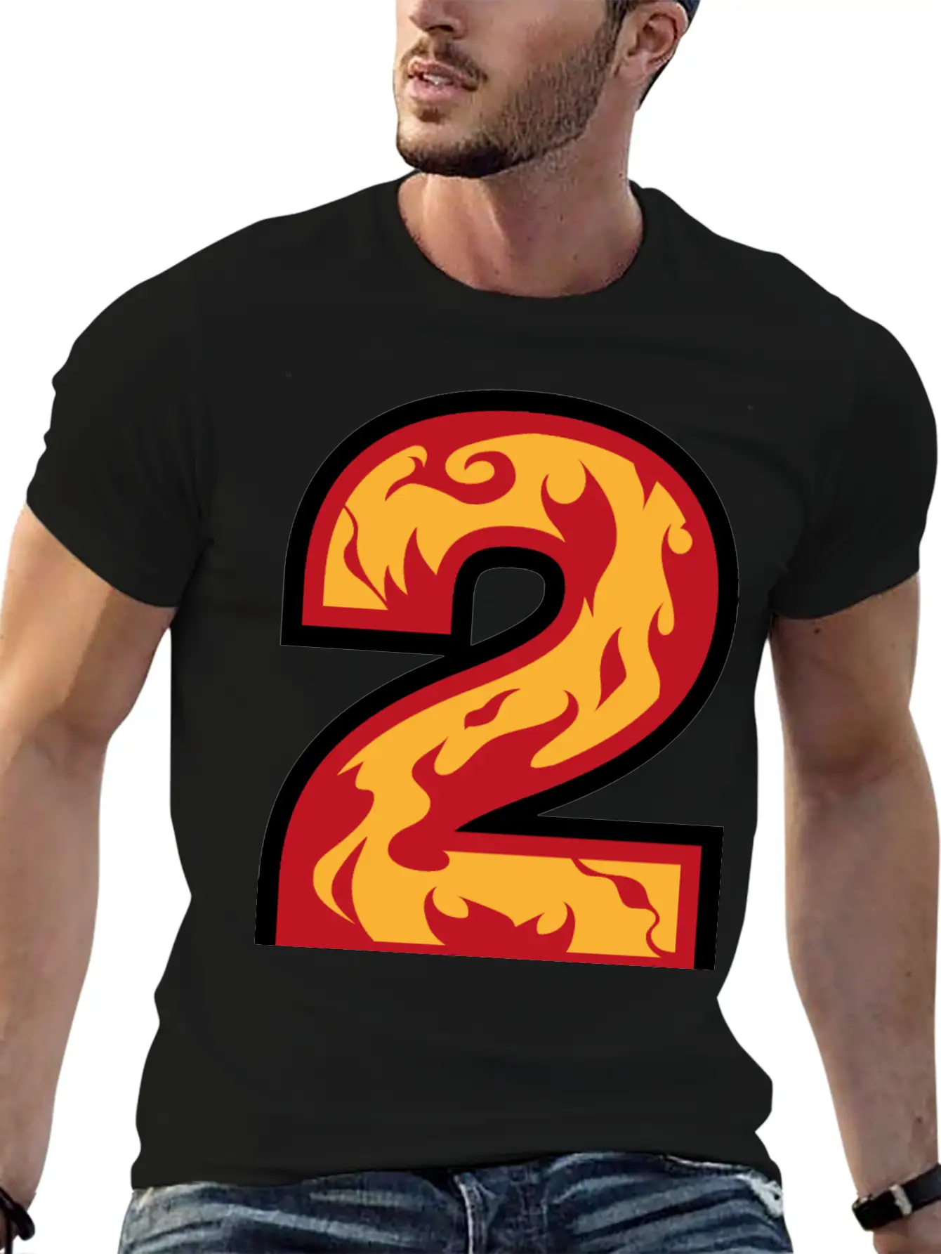 Number 2 With Flames - Number Two On Fire ? Basic Graphic T-Shirt ¨C Daily Comfort In Soft Cotton