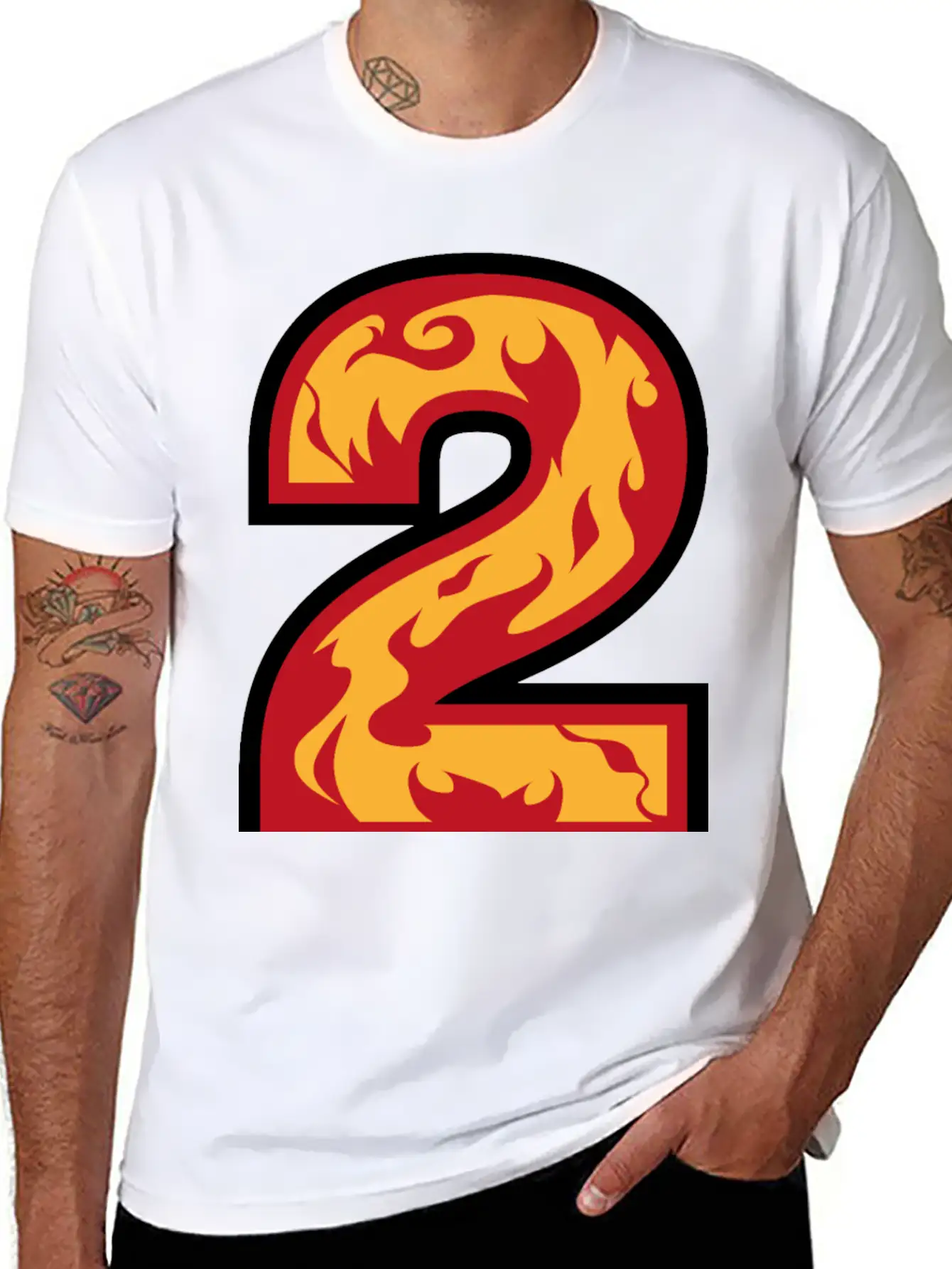 Number 2 With Flames - Number Two On Fire ? Basic Graphic T-Shirt ¨C Daily Comfort In Soft Cotton