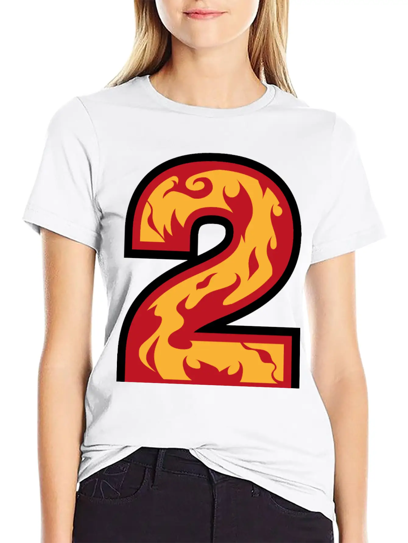 Number 2 With Flames - Number Two On Fire ? Basic Graphic T-Shirt ¨C Daily Comfort In Soft Cotton