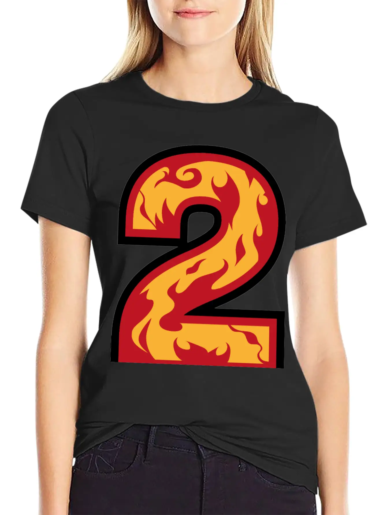 Number 2 With Flames - Number Two On Fire ? Basic Graphic T-Shirt ¨C Daily Comfort In Soft Cotton