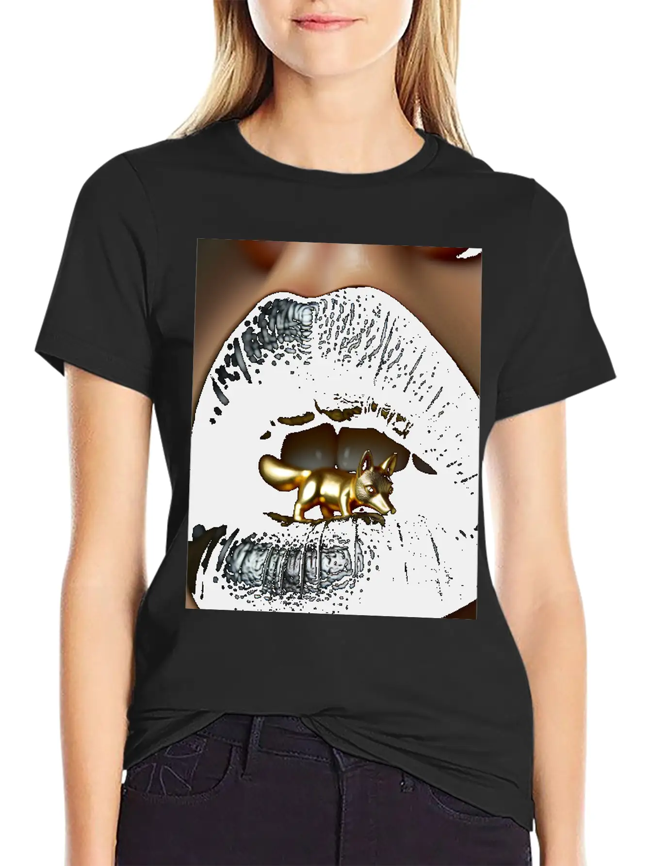 Obsidian Kiss The Golden Fox Basic Graphic T-Shirt ¨C Daily Comfort In Soft Cotton