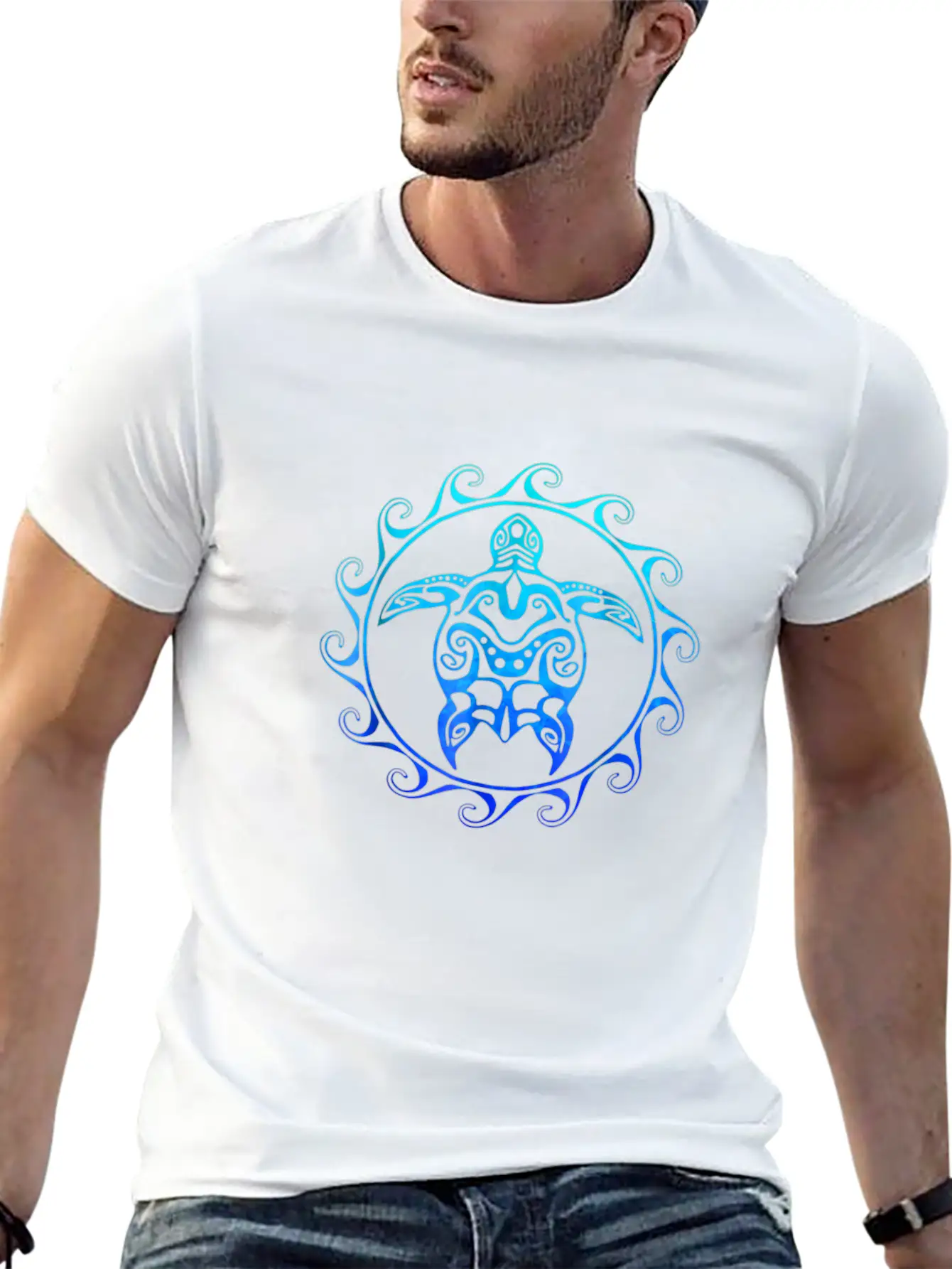 Ocean Blue Tribal Hawaiian Sea Turtle T-shirt Basic Graphic T-Shirt ¨C Daily Comfort In Soft Cotton