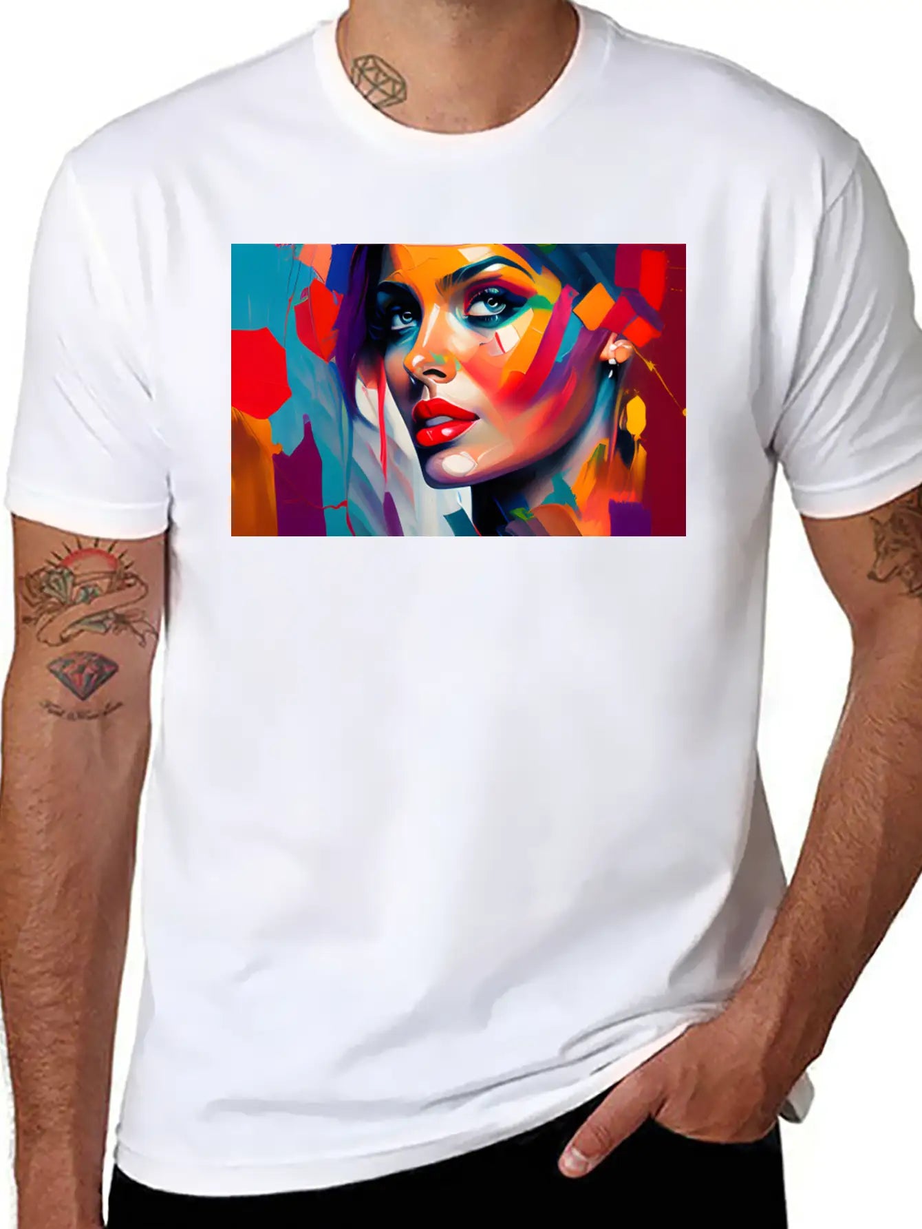 Oil Painting Beautiful Girl Essential Cotton Tee For Daily Outfits ¨C Unisex Style
