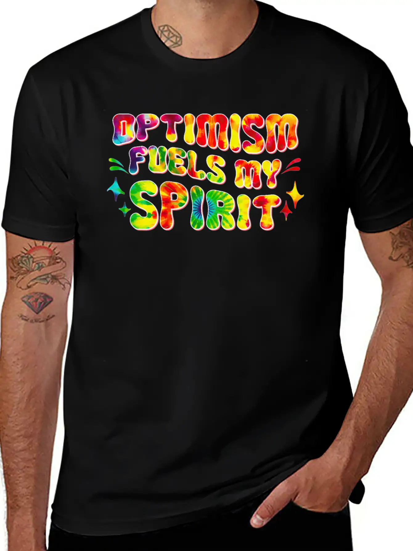 Optimism Fuels My Spirit Retro Hippie Tie-Dye Groo Basic Graphic T-Shirt ¨C Daily Comfort In Soft Cotton