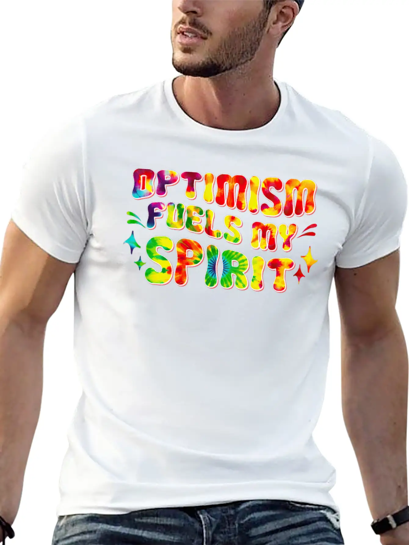 Optimism Fuels My Spirit Retro Hippie Tie-Dye Groo Basic Graphic T-Shirt ¨C Daily Comfort In Soft Cotton