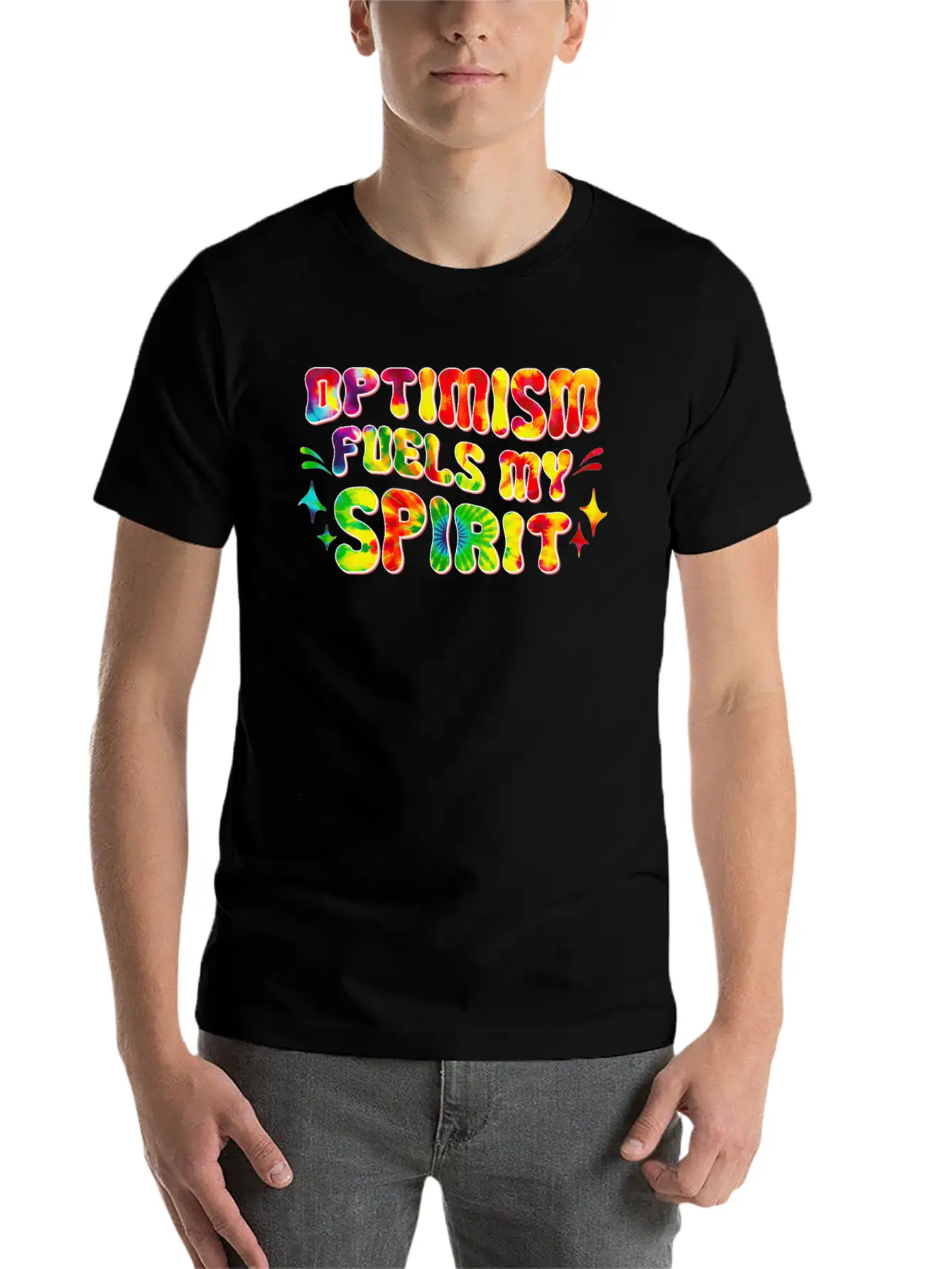 Optimism Fuels My Spirit Retro Hippie Tie-Dye Groo Basic Graphic T-Shirt ¨C Daily Comfort In Soft Cotton