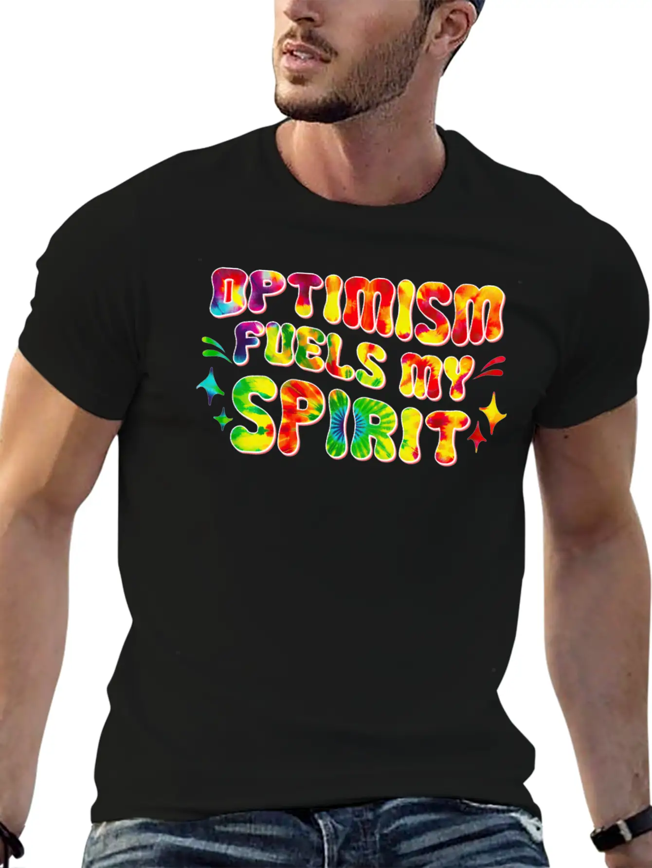 Optimism Fuels My Spirit Retro Hippie Tie-Dye Groo Basic Graphic T-Shirt ¨C Daily Comfort In Soft Cotton