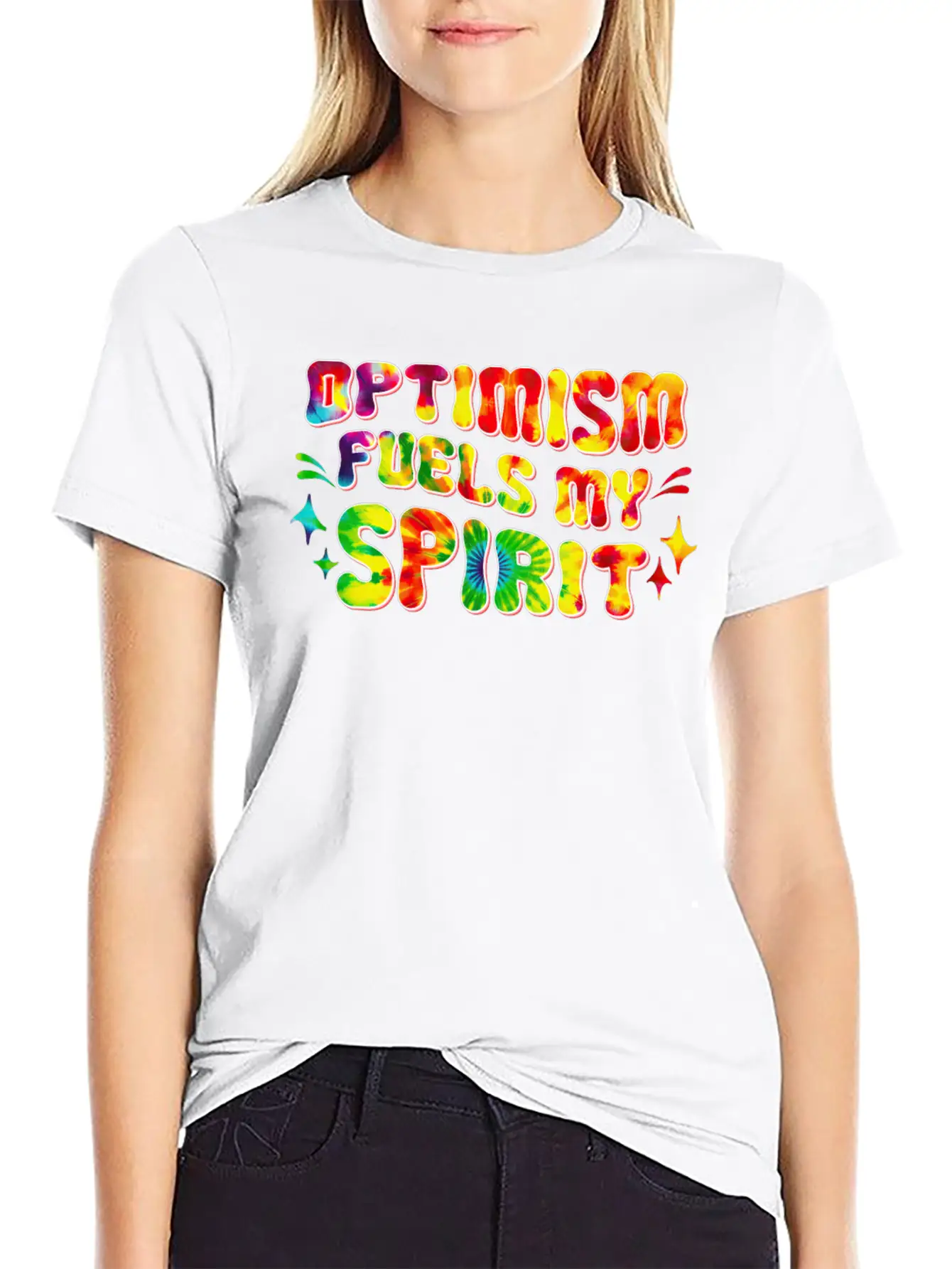 Optimism Fuels My Spirit Retro Hippie Tie-Dye Groo Basic Graphic T-Shirt ¨C Daily Comfort In Soft Cotton