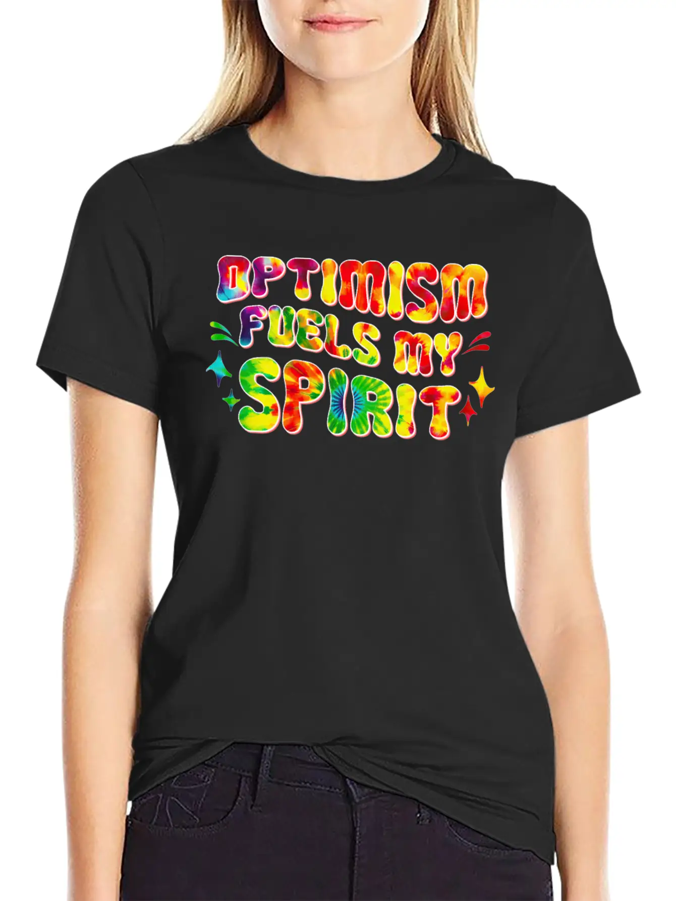 Optimism Fuels My Spirit Retro Hippie Tie-Dye Groo Basic Graphic T-Shirt ¨C Daily Comfort In Soft Cotton