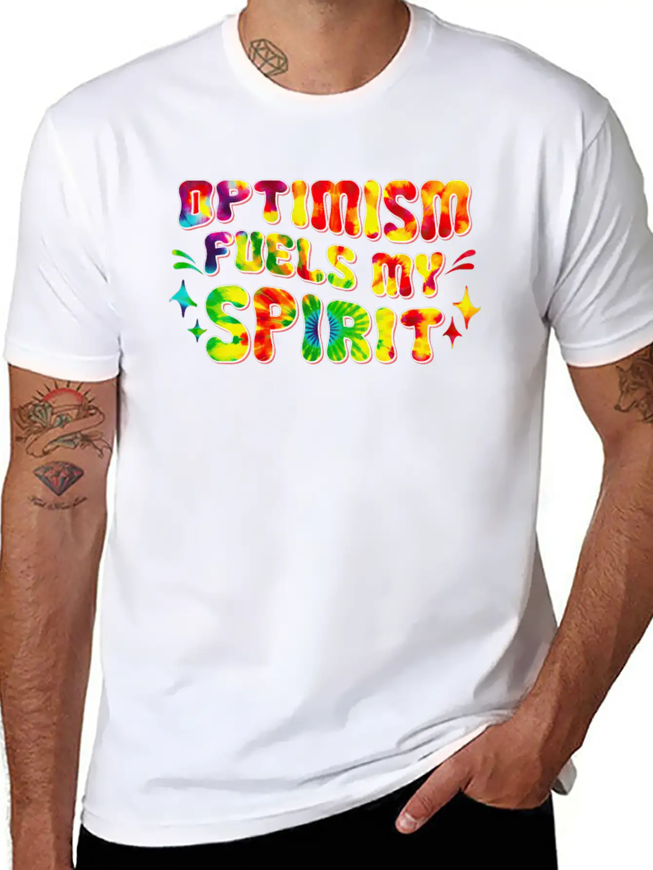 Optimism Fuels My Spirit Retro Hippie Tie-Dye Groo Basic Graphic T-Shirt ¨C Daily Comfort In Soft Cotton