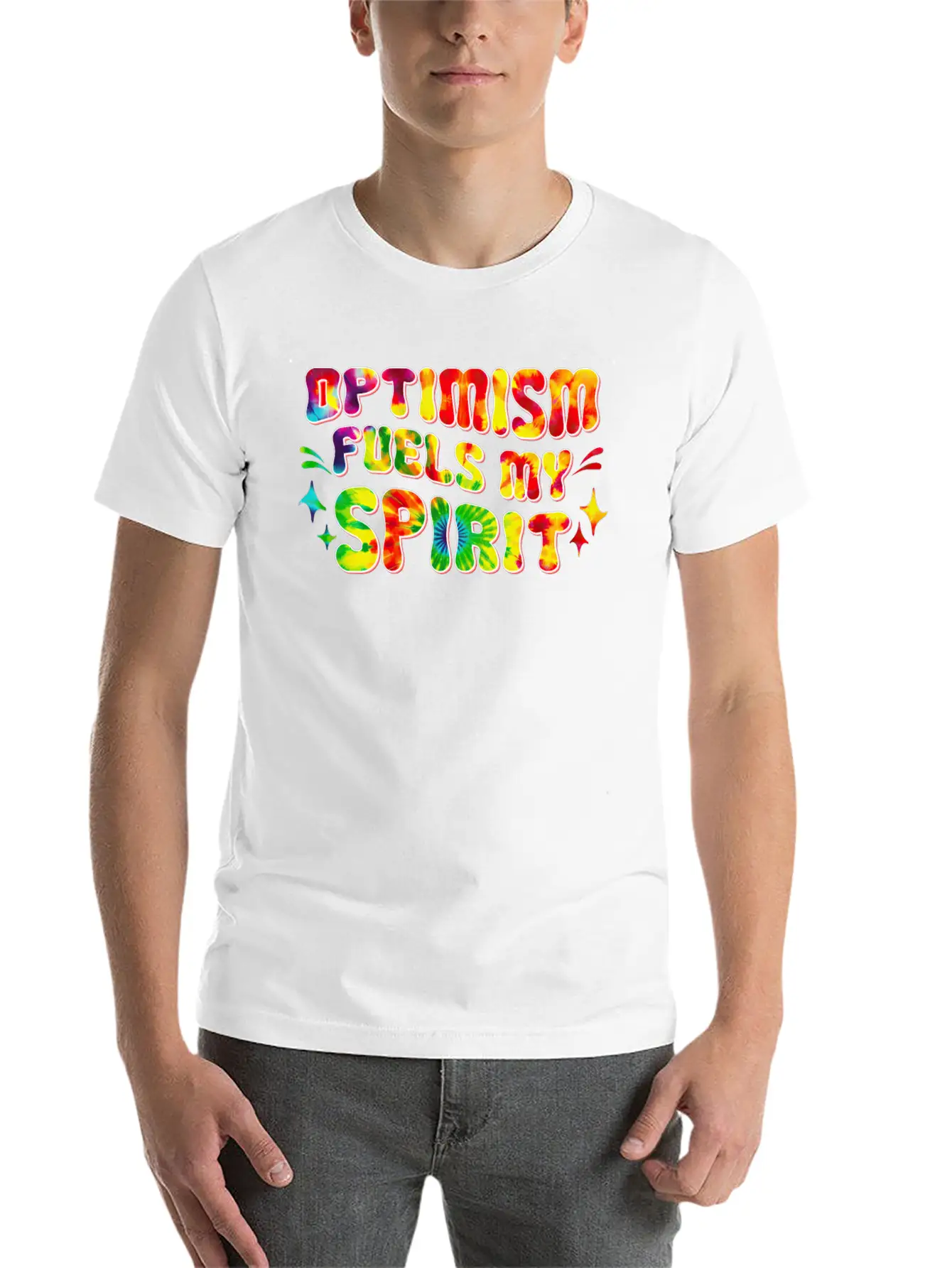 Optimism Fuels My Spirit Retro Hippie Tie-Dye Groo Basic Graphic T-Shirt ¨C Daily Comfort In Soft Cotton