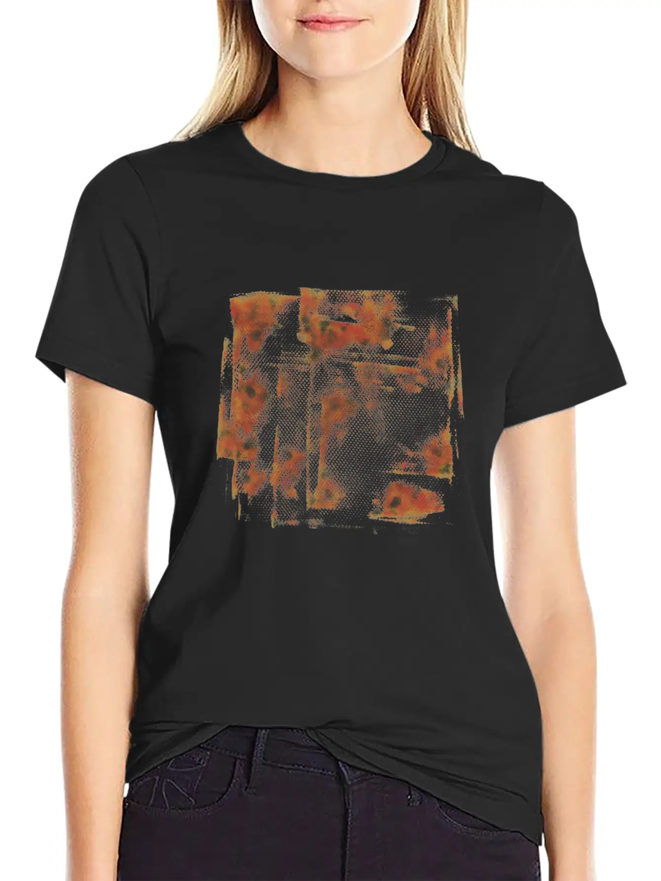 Orange Grunge Paint Holes Basic Graphic T-Shirt ¨C Daily Comfort In Soft Cotton