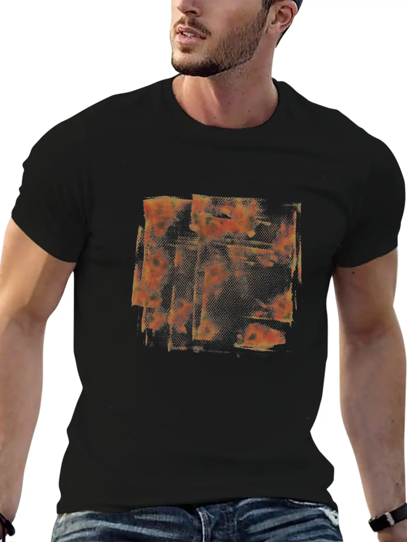 Orange Grunge Paint Holes Basic Graphic T-Shirt ¨C Daily Comfort In Soft Cotton