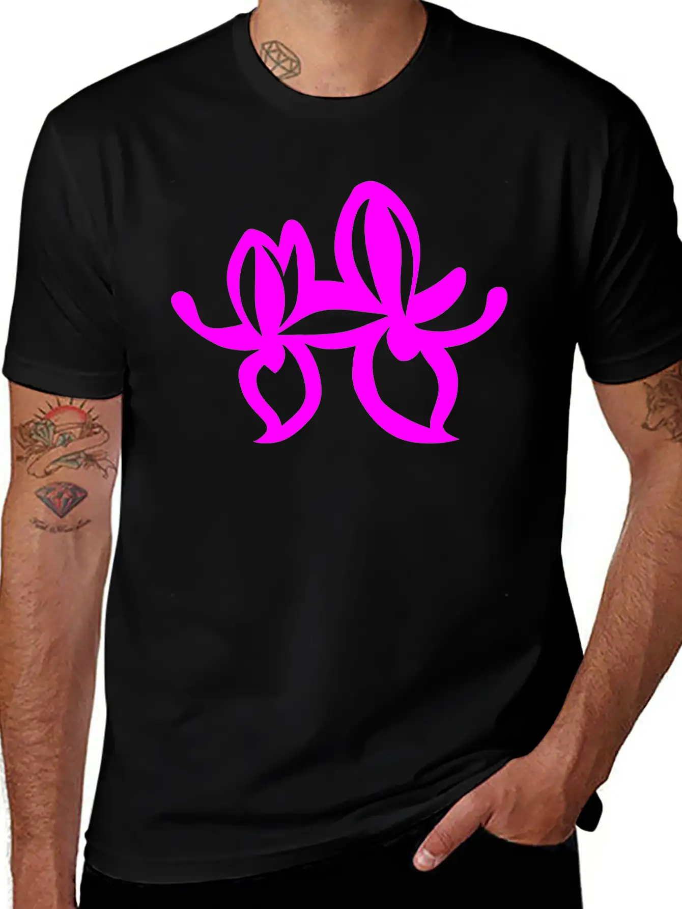 Orchid Flower Vector Single Color Essential Cotton Tee For Daily Outfits ¨C Unisex Style