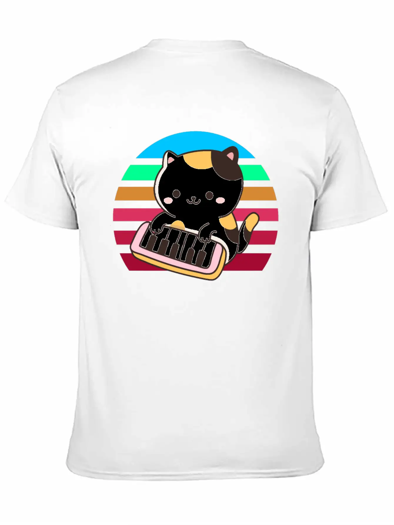 Piano Keyboard Cat Sunset Basic Graphic T-Shirt ¨C Daily Comfort In Soft Cotton