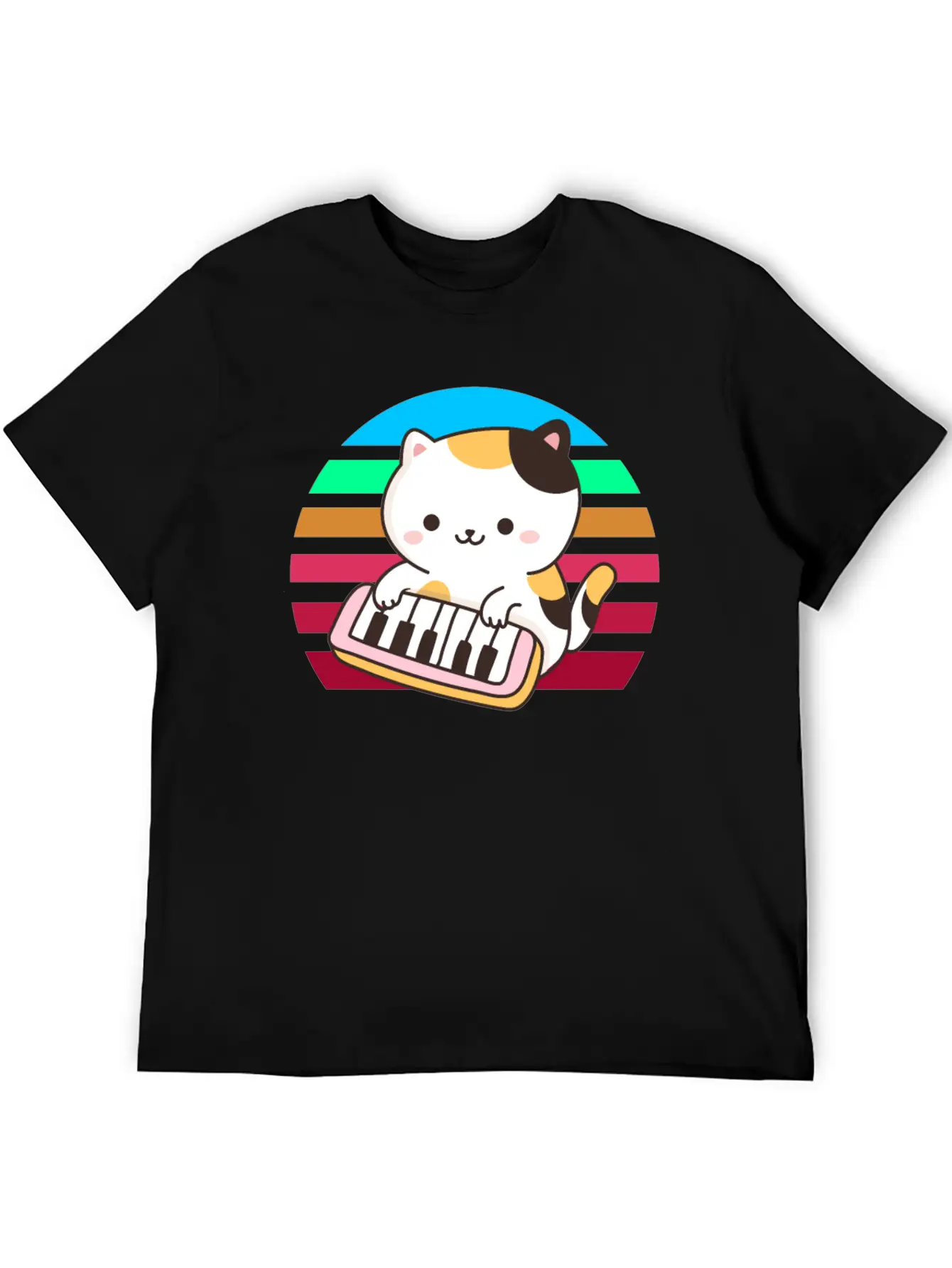 Piano Keyboard Cat Sunset Basic Graphic T-Shirt ¨C Daily Comfort In Soft Cotton