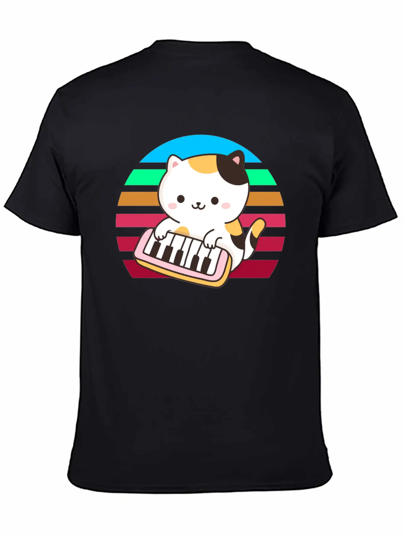 Piano Keyboard Cat Sunset Basic Graphic T-Shirt ¨C Daily Comfort In Soft Cotton