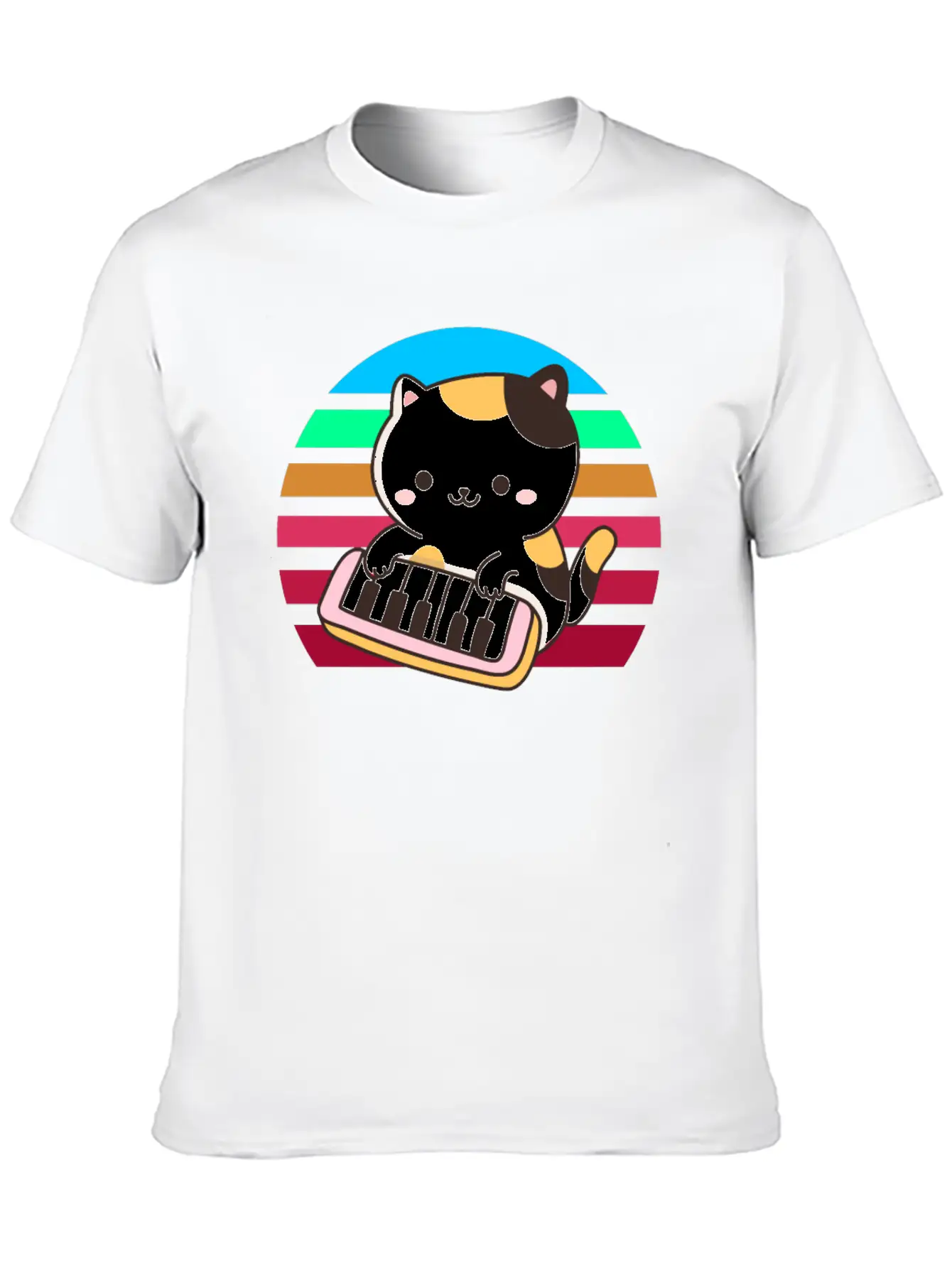 Piano Keyboard Cat Sunset Basic Graphic T-Shirt ¨C Daily Comfort In Soft Cotton