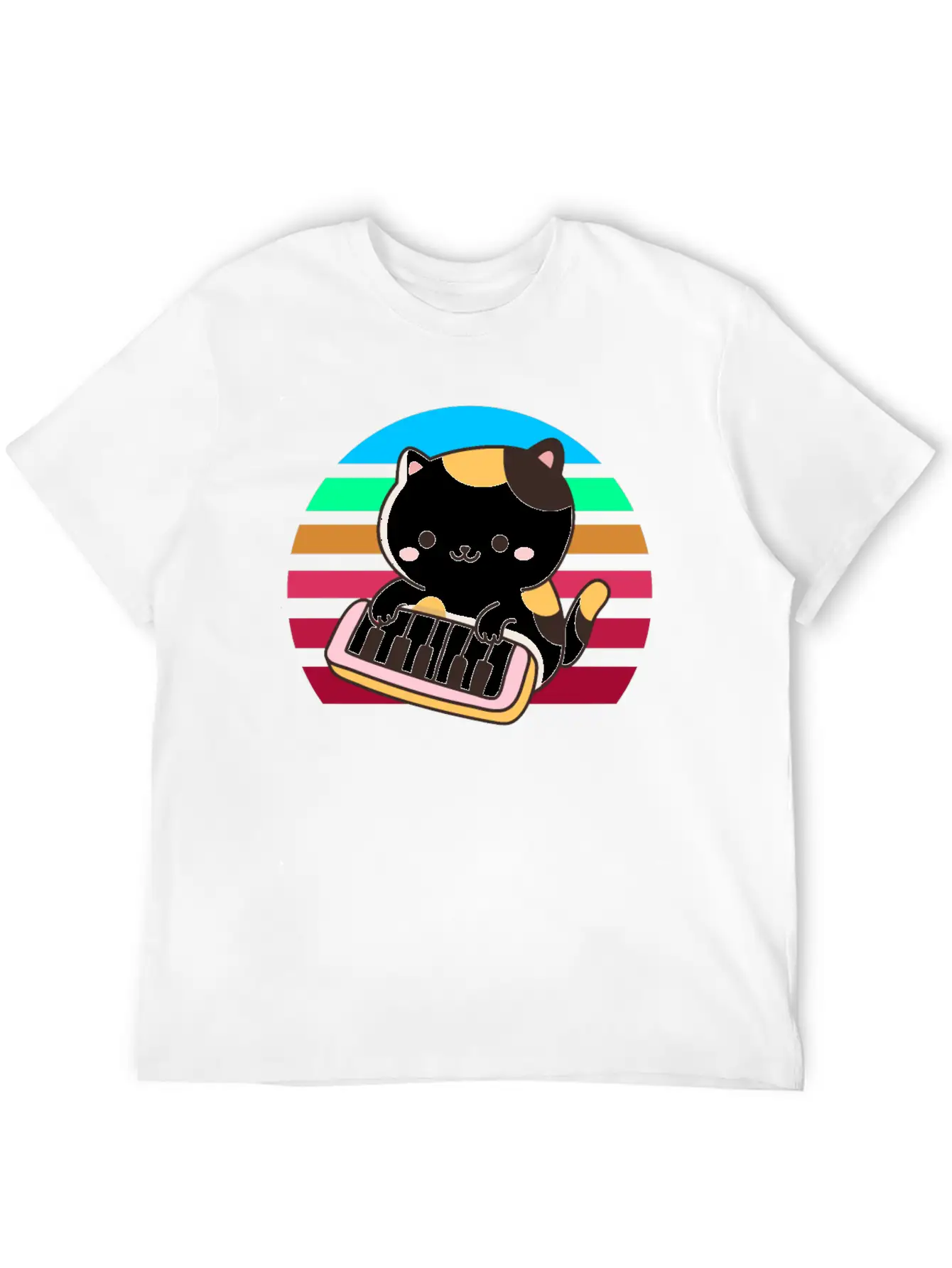 Piano Keyboard Cat Sunset Basic Graphic T-Shirt ¨C Daily Comfort In Soft Cotton