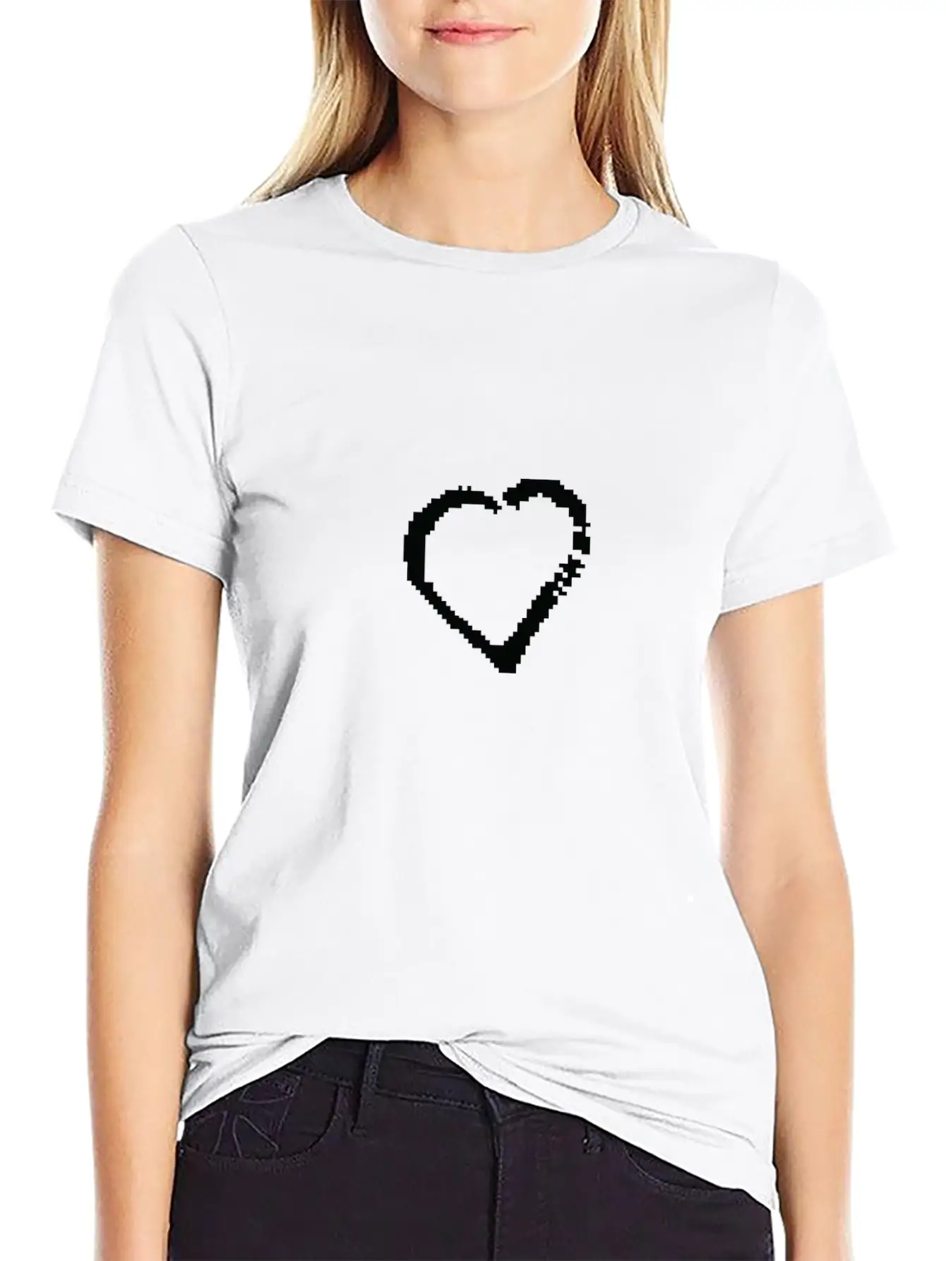 Pixel Love Heart Essential Cotton Tee For Daily Outfits ¨C Unisex Style