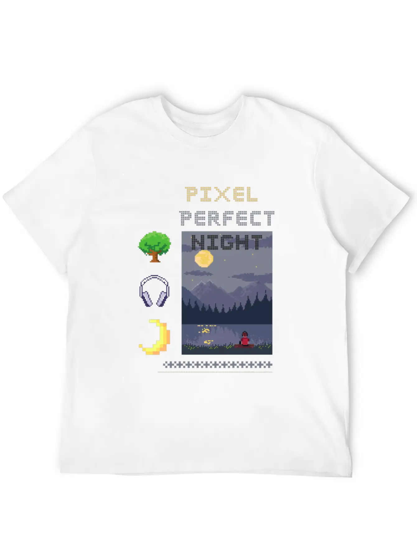Pixel Perfect Night: Man In Headphones By Lake Wit Basic Graphic T-Shirt ¨C Daily Comfort In Soft Cotton