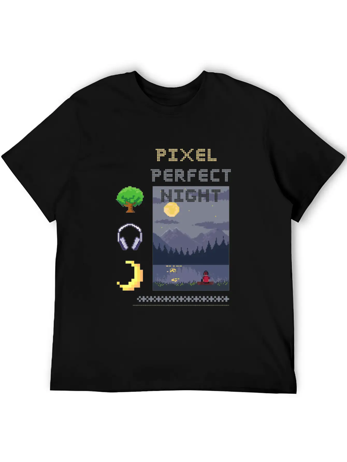 Pixel Perfect Night: Man In Headphones By Lake Wit Basic Graphic T-Shirt ¨C Daily Comfort In Soft Cotton