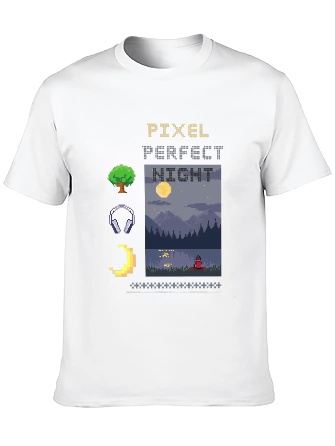 Pixel Perfect Night: Man In Headphones By Lake Wit Basic Graphic T-Shirt ¨C Daily Comfort In Soft Cotton