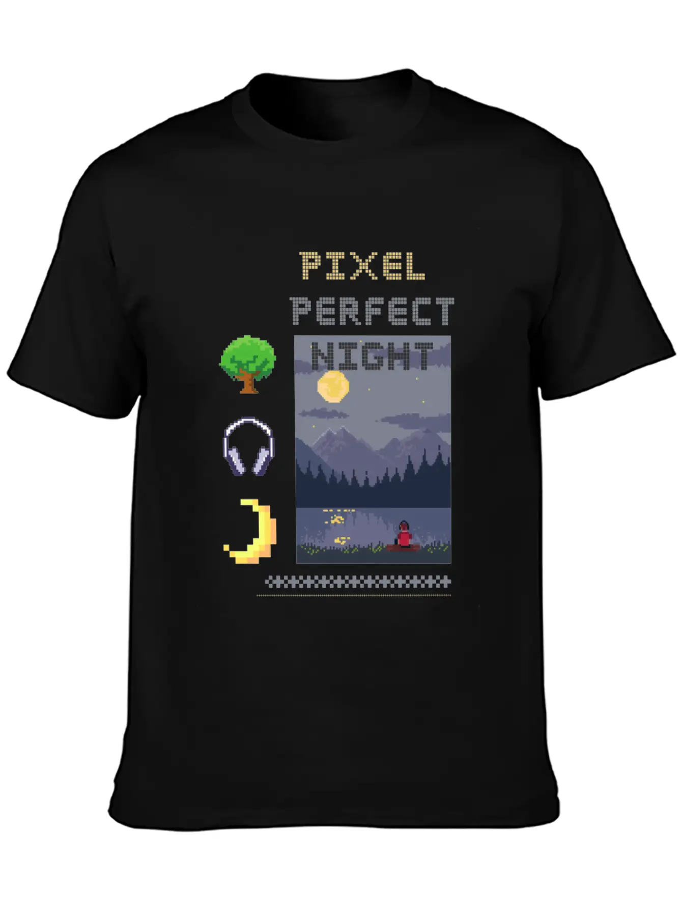 Pixel Perfect Night: Man In Headphones By Lake Wit Basic Graphic T-Shirt ¨C Daily Comfort In Soft Cotton