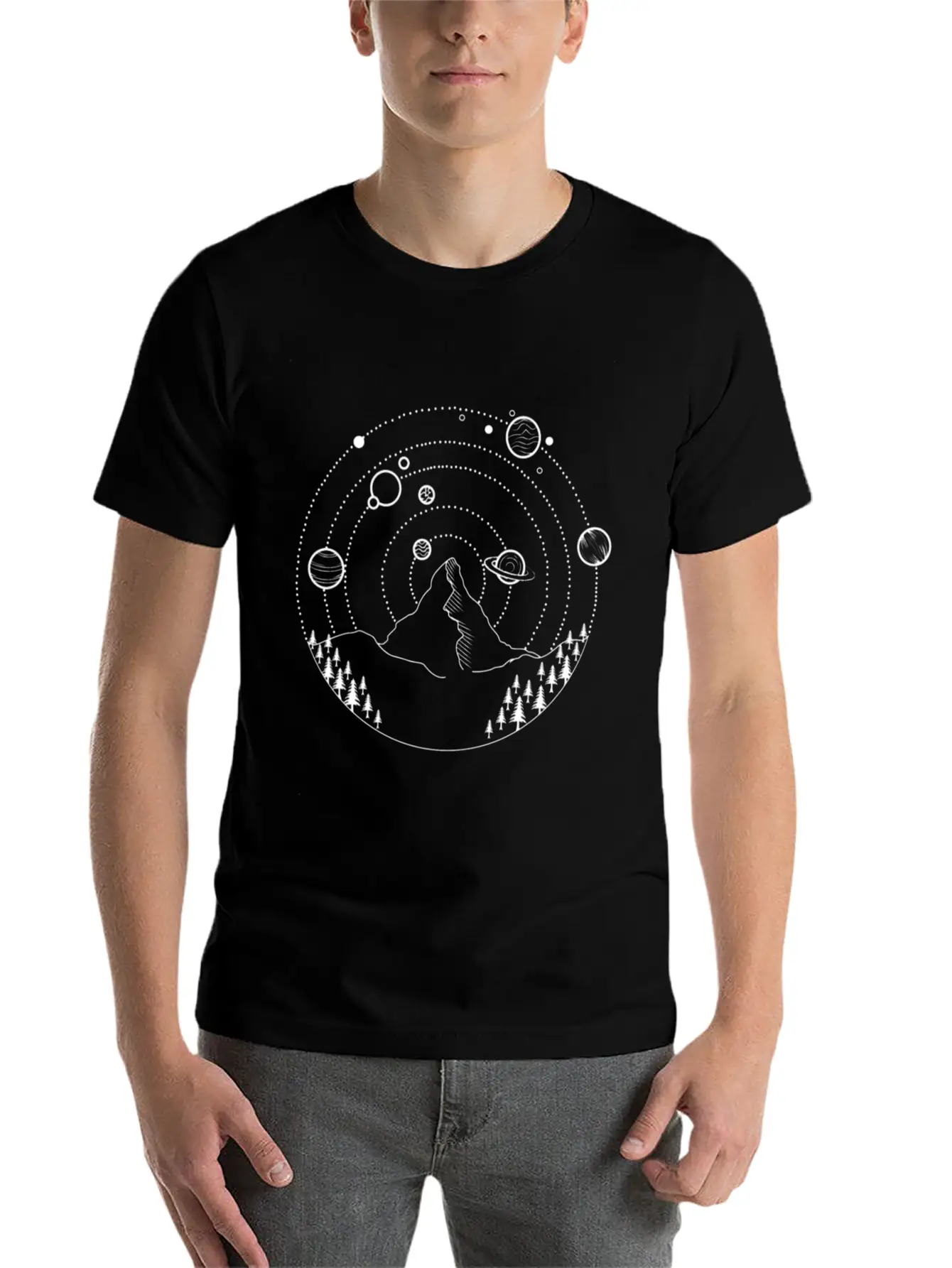 Planets At The Night Sky Basic Graphic T-Shirt ¨C Daily Comfort In Soft Cotton