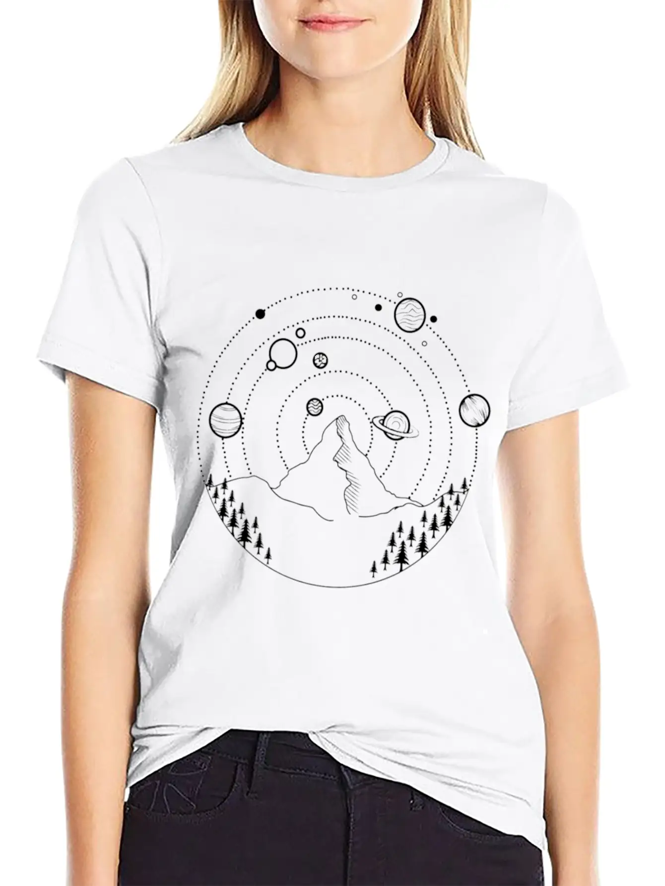 Planets At The Night Sky Basic Graphic T-Shirt ¨C Daily Comfort In Soft Cotton