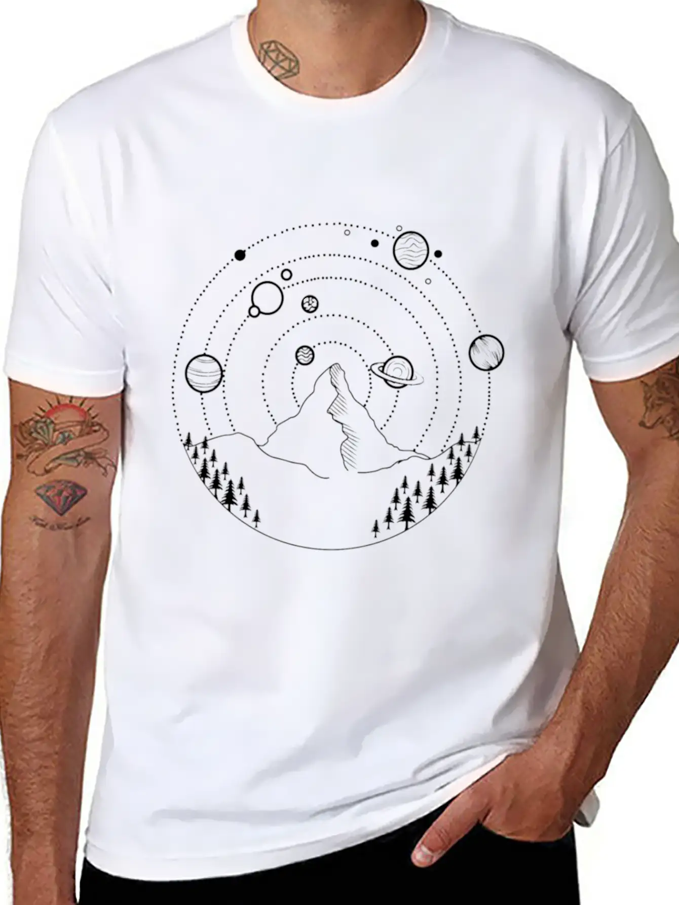 Planets At The Night Sky Basic Graphic T-Shirt ¨C Daily Comfort In Soft Cotton