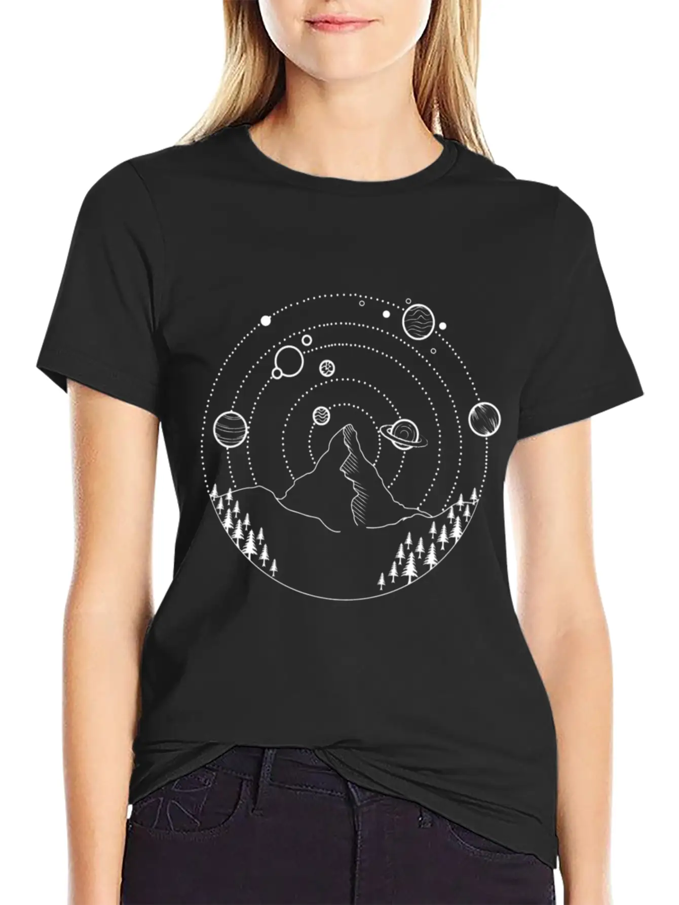 Planets At The Night Sky Basic Graphic T-Shirt ¨C Daily Comfort In Soft Cotton