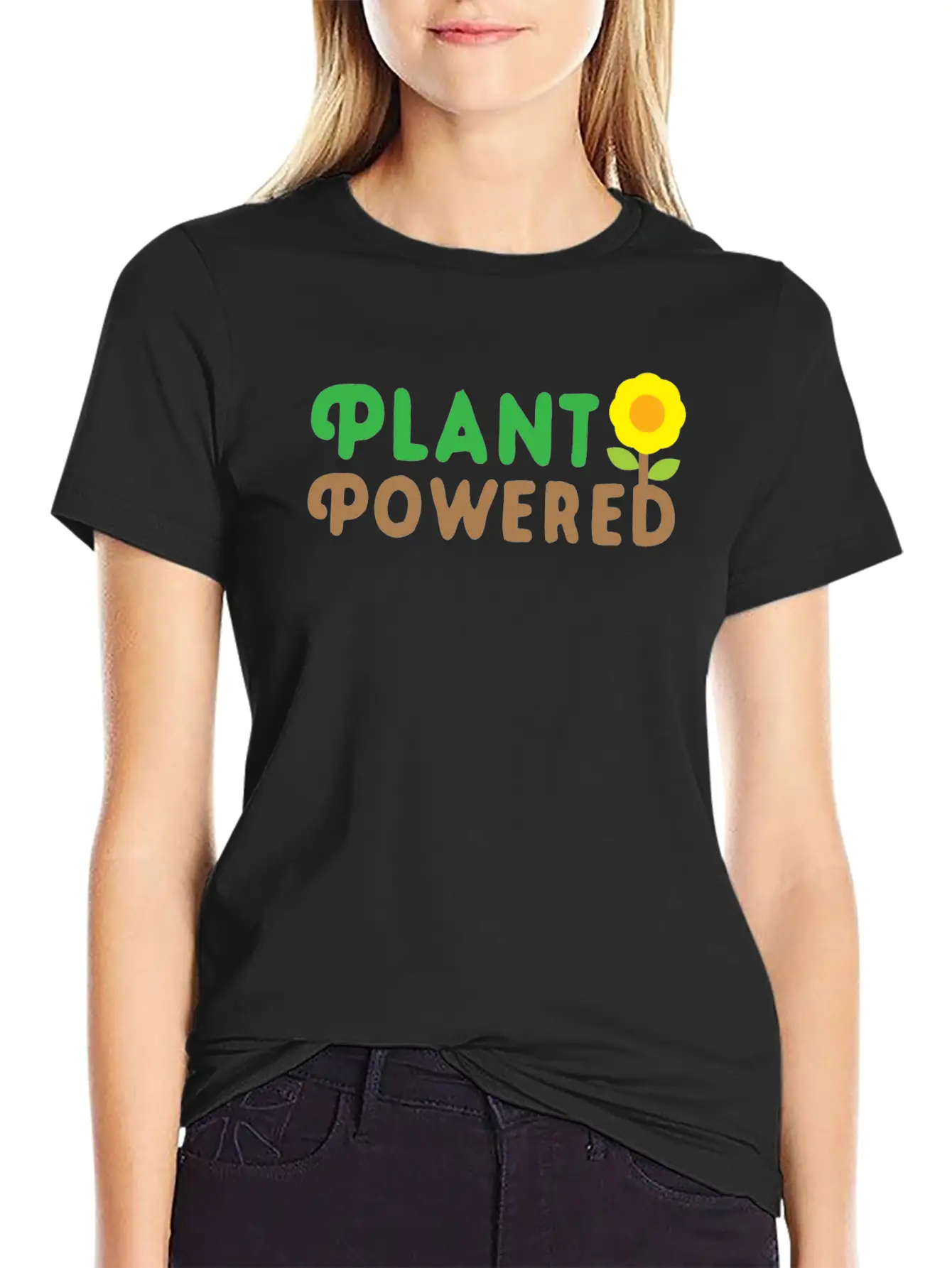 Plant Powered With Sunflower Basic Graphic T-Shirt ¨C Daily Comfort In Soft Cotton