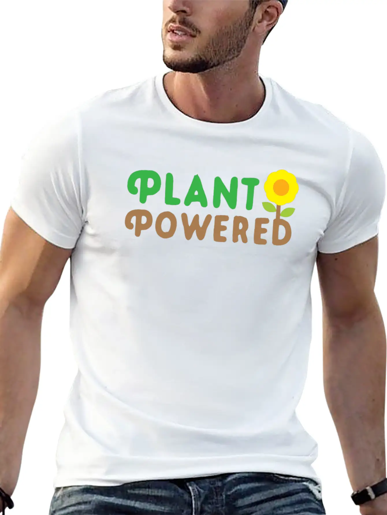 Plant Powered With Sunflower Basic Graphic T-Shirt ¨C Daily Comfort In Soft Cotton